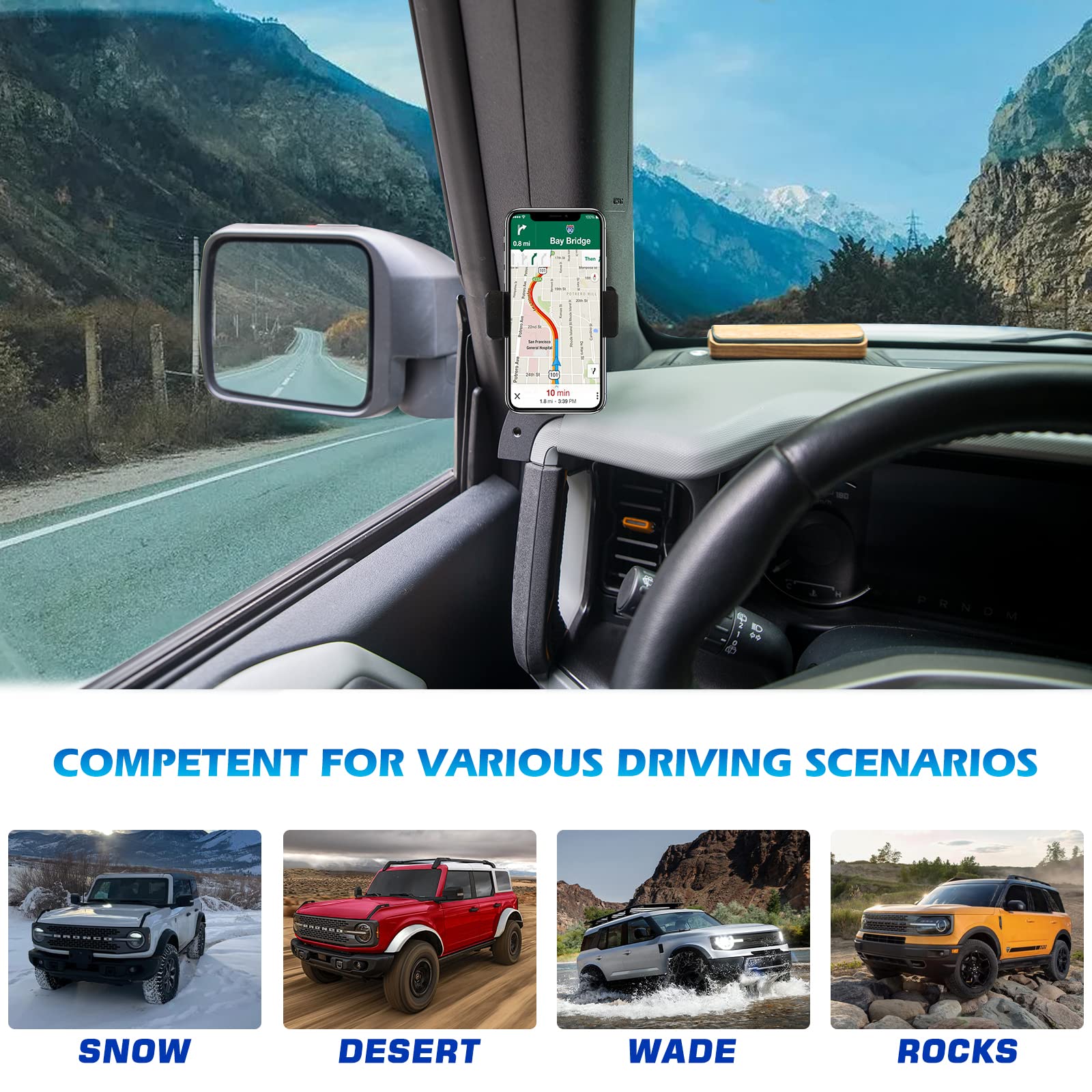 Dashboard Left Side Phone Holder Mount, Anti Shake Stabilizer Custom Adjustable Cell Phone Holder For Ford Bronco Accessories 20