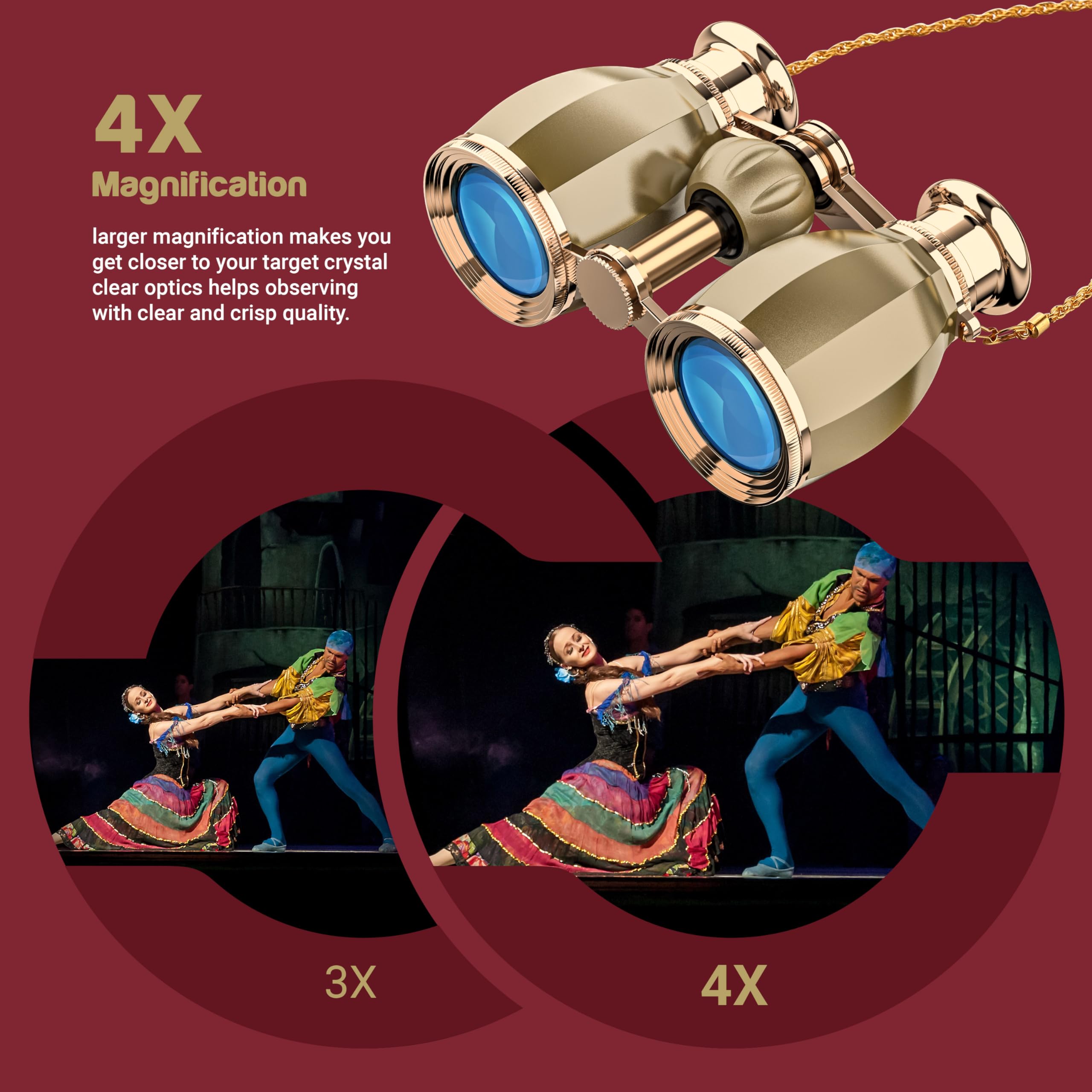 Esslnb 4X30Mm Opera Glasses Binoculars, Theatre Glasses Compact Binoculars Concerts Antique Binoculars For Women Adults With Rem