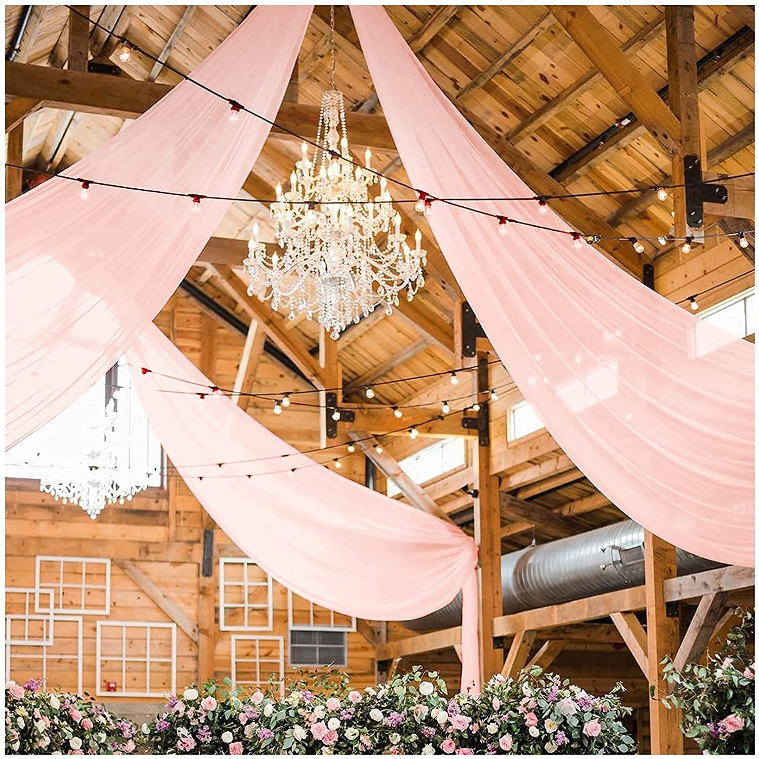 Chiffon Wedding Ceiling Drapes 6 Panels 5Ftx10Ft Light Peach Sheer Fabric Swag Drapes For Ceremony Reception Stage Arch Backdrop