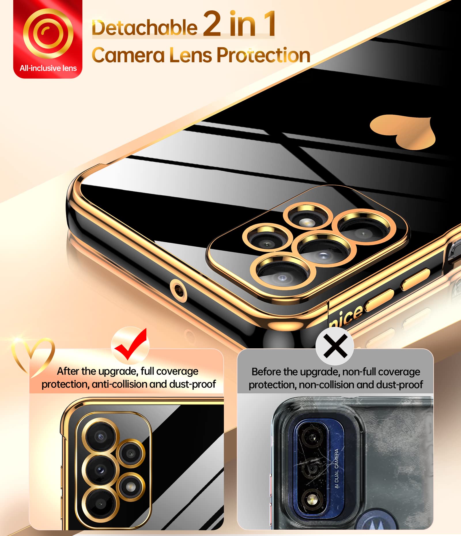 Leyi For Galaxy A23 5G Phone Case: With Screen Protector [2 Pcs]+ Full Camera Protection, Love Heart Plating Girly Women Cute Lu