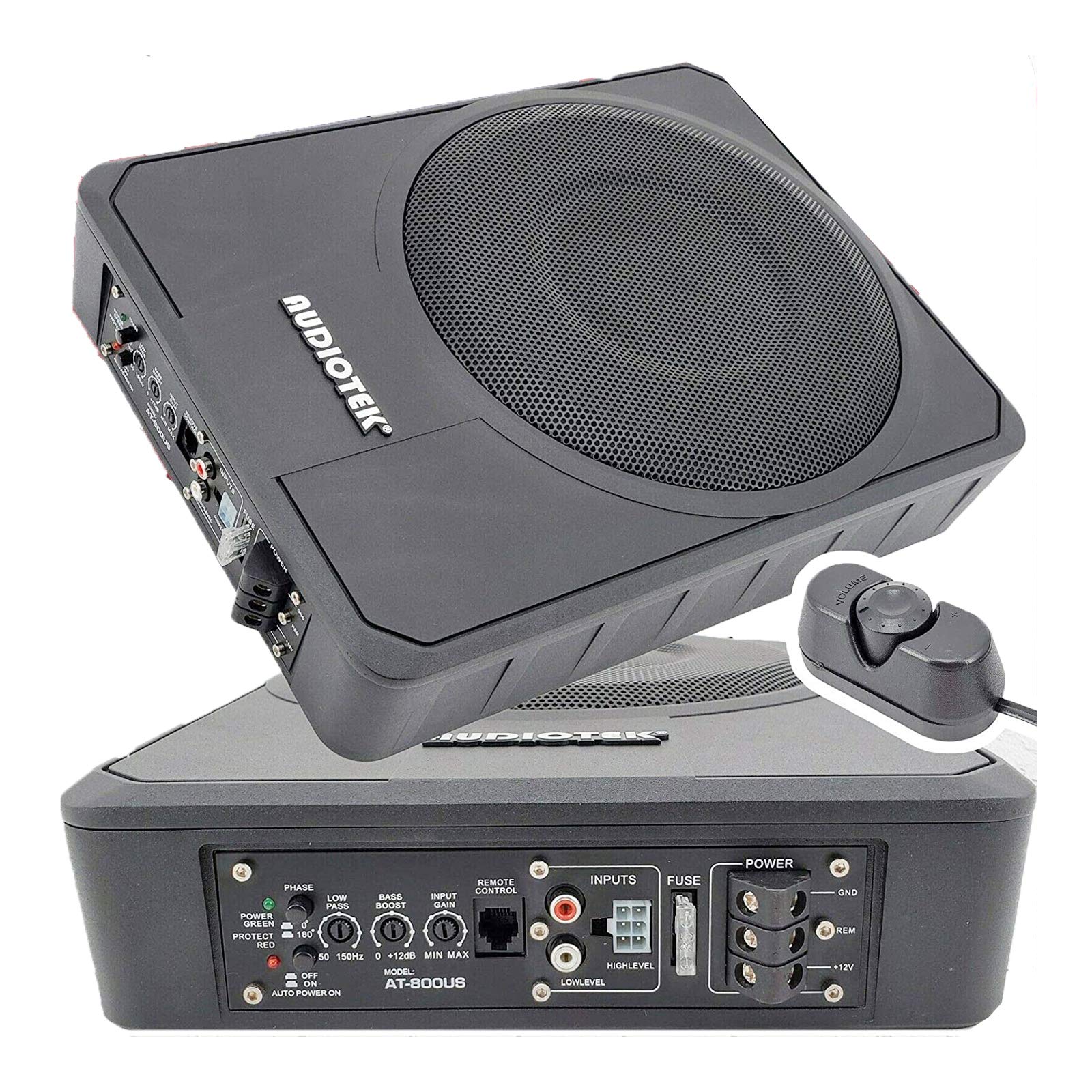 Audiotek 10 Inches 1000 Watts Peak Power / 500 Watts Rms Slim Under Seat Active Power Audio Car/Truck Angle Trunk Box Sub Woofer Sub/Supply Voltage: 11 15V Dc