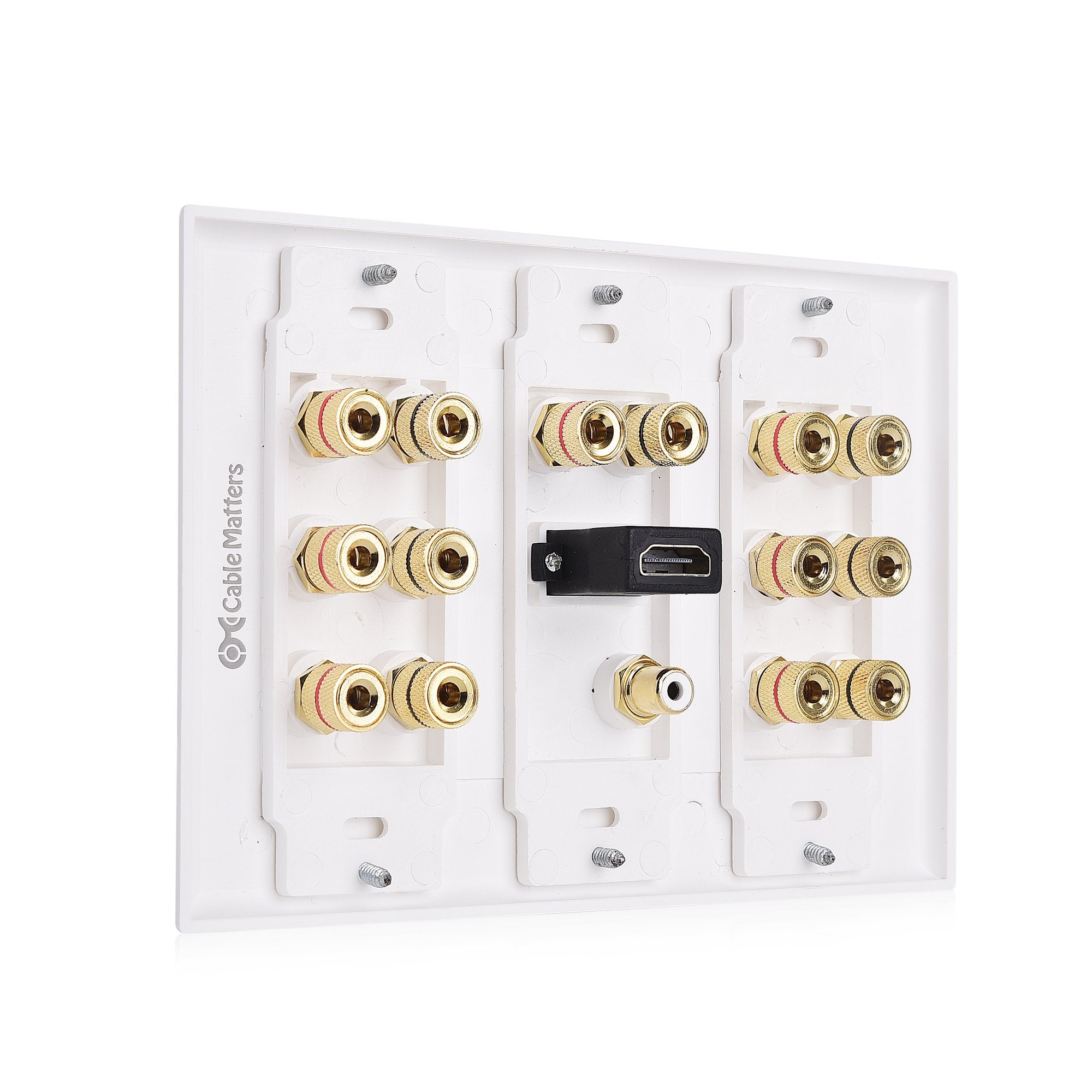Cable Matters Triple Gang 7.1 Speaker Wall Plate With Hdmi (Home Theater Wall Plate, Banana Plug Wall Plate) In White