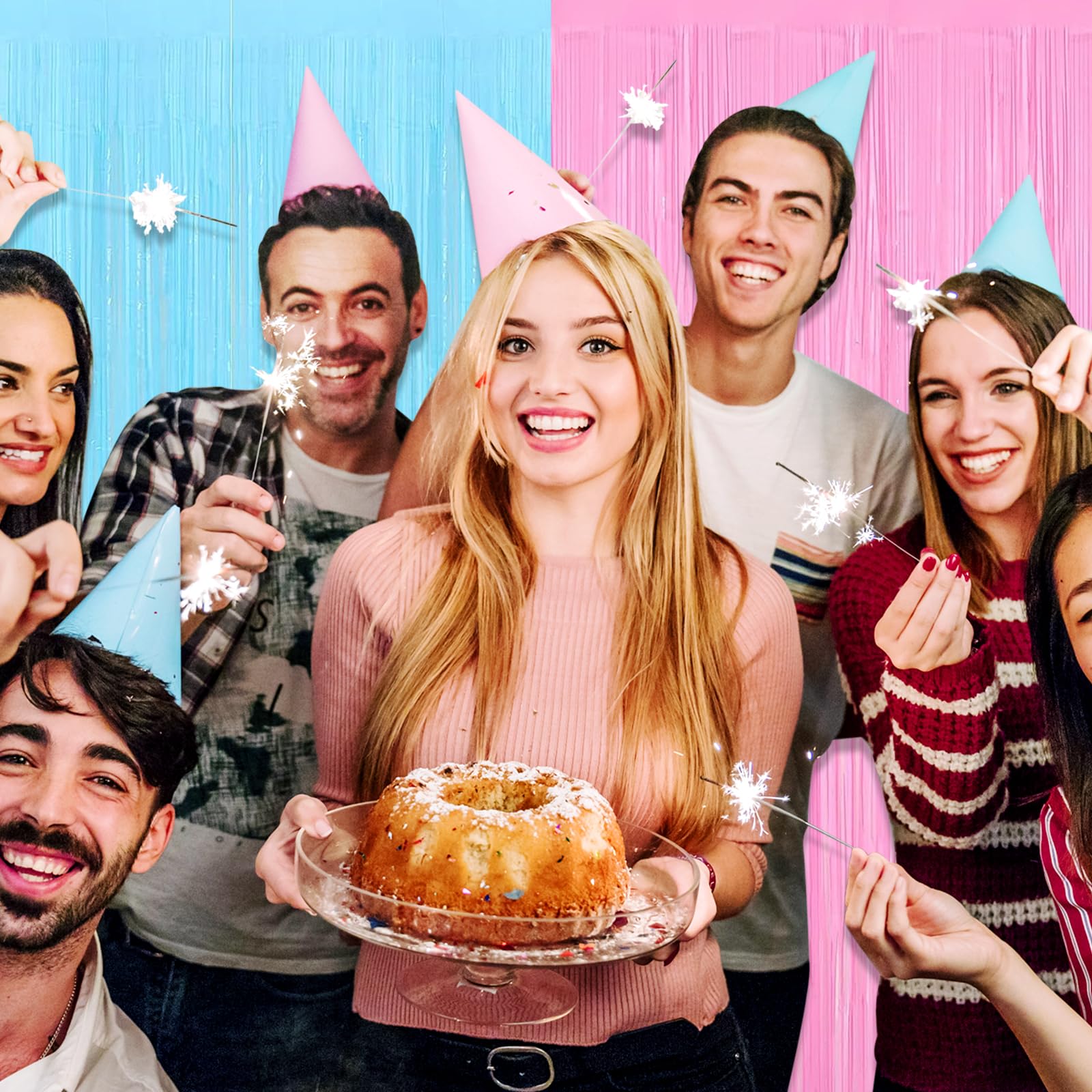 6 Pack Macaron Pink Blue Foil Fringe Curtain Backdrop, 3.28Ft X 9.8Ft Metallic Tinsel Foil Fringe Streamer Curtains For Photo Bo