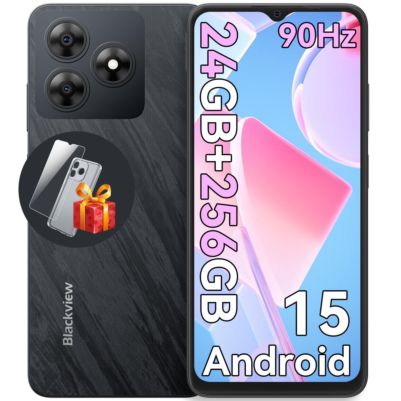 Blackview Wave8 Android 15, 24Gb + 256Gb Expand 2Tb Octa-Core Cell Phone Unlocked, 6.56'' Hd+ Display, 5000Mah Battery, 4G Dua S