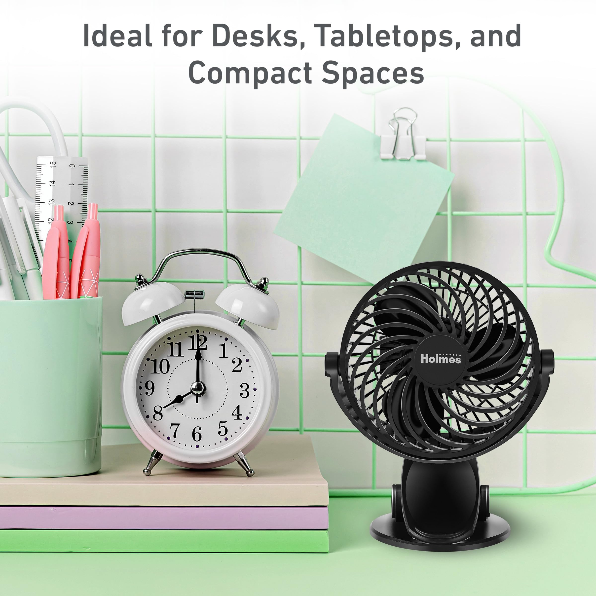 Holmes 4    On-The-Go Personal Fan With Clip - 3 Speed Settings, 360 Rotation, Rechargeable Battery, Usb-C Charging, Compact & P