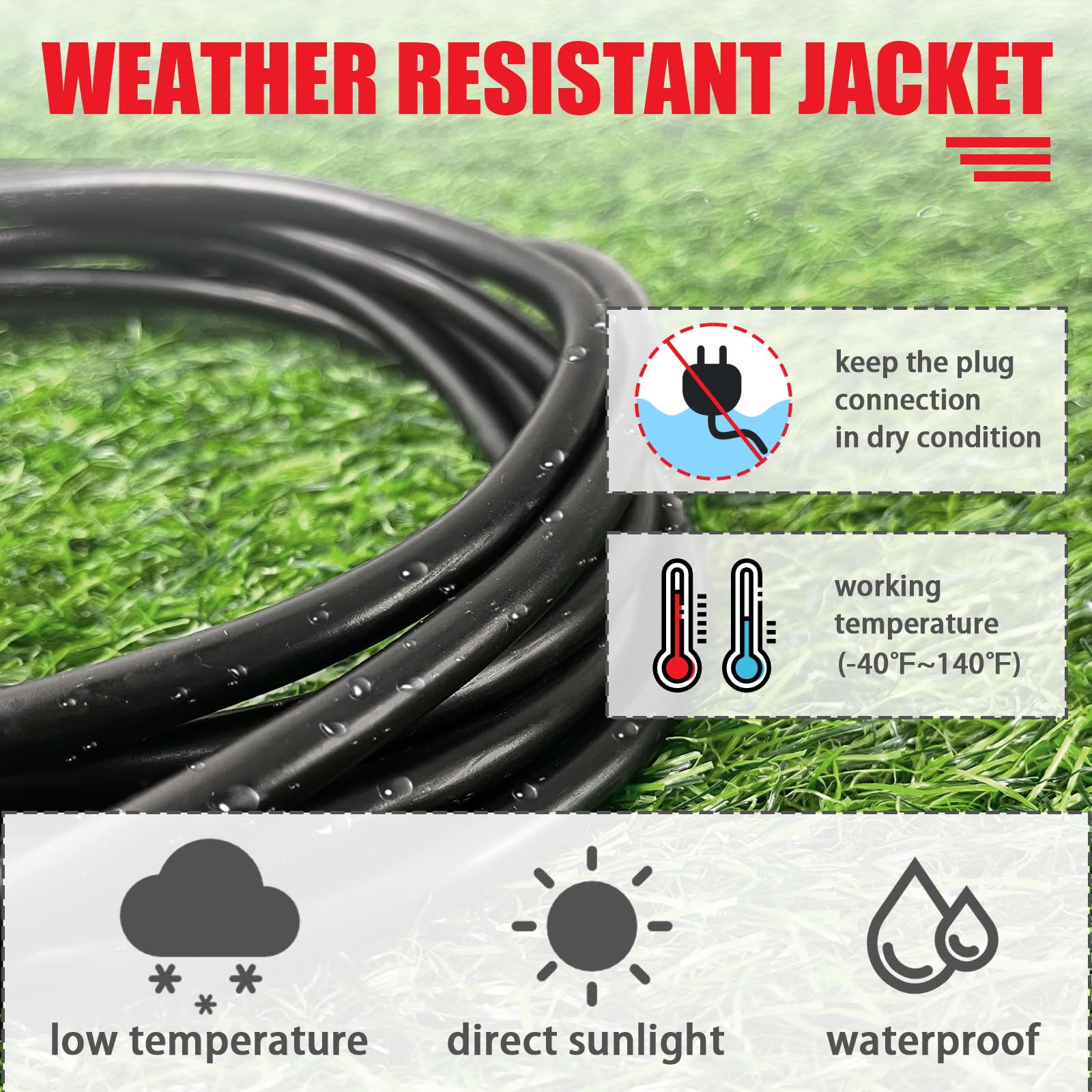 Ep 25Ft Black Outdoor Extension Cord, 16/3 Sjtw Heavy Duty Waterproof, 3 Prong Grounded Plug, 13A 1625W 16Awg, Cold Resistant Fl