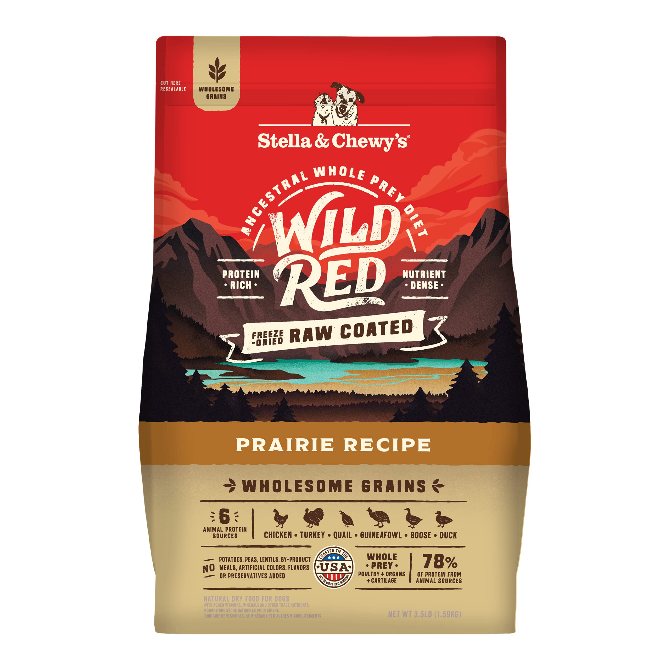 Stella  Chewys Wild Red Dry Dog Food Raw Coated High Protein Wholesome Grains Prairie Recipe, 35 Lb Bag