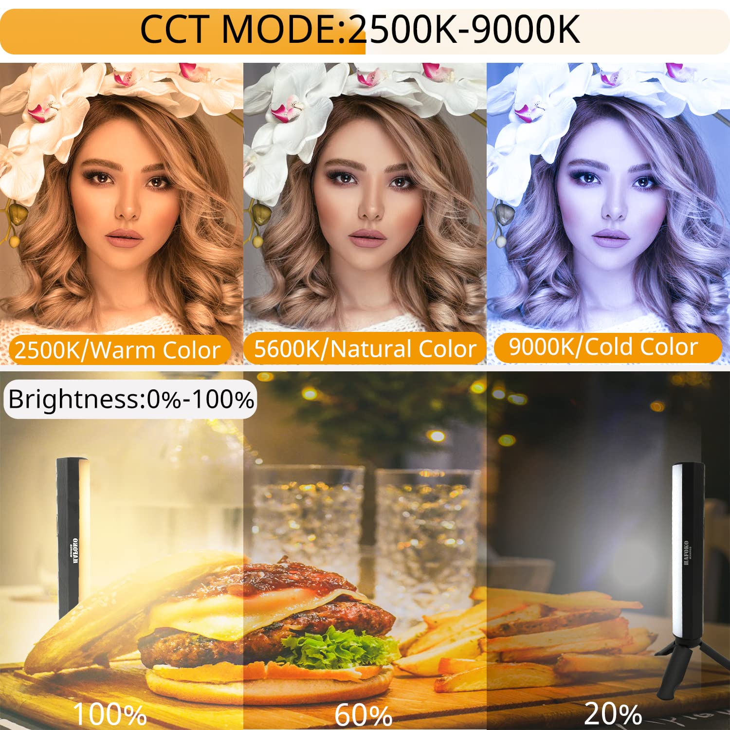 Hafoko 2Pack W200 Handheld Rgb Light Wand Video Led Lighting Handheld Light Photography Light Vlog W Magnetic Cri95+ 2500K 9000K