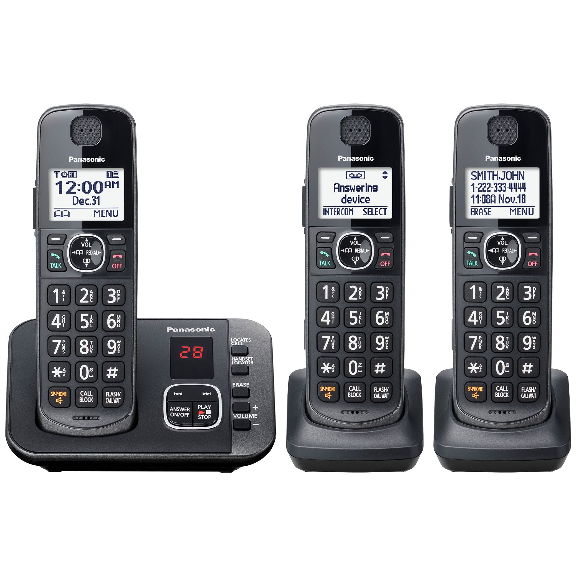 Panasonic Dect 6.0 Expandable Cordless Phone System With Answering Machine And Call Blocking   3 Handsets   Kx Tge633M (Metallic