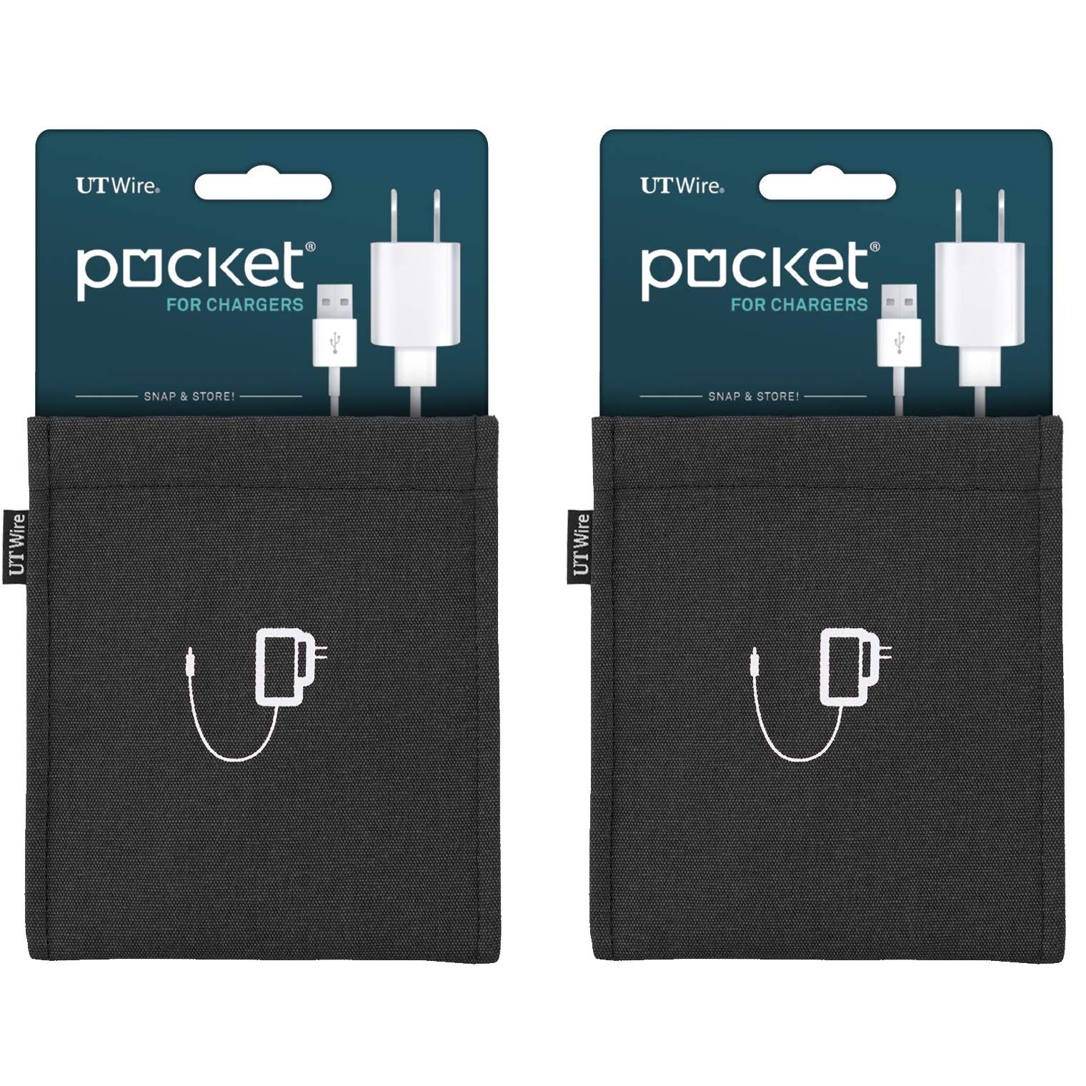 UT Wire Pocket Mobile Charger Case Pouch Bag Organzier (Black) - 2 Pack