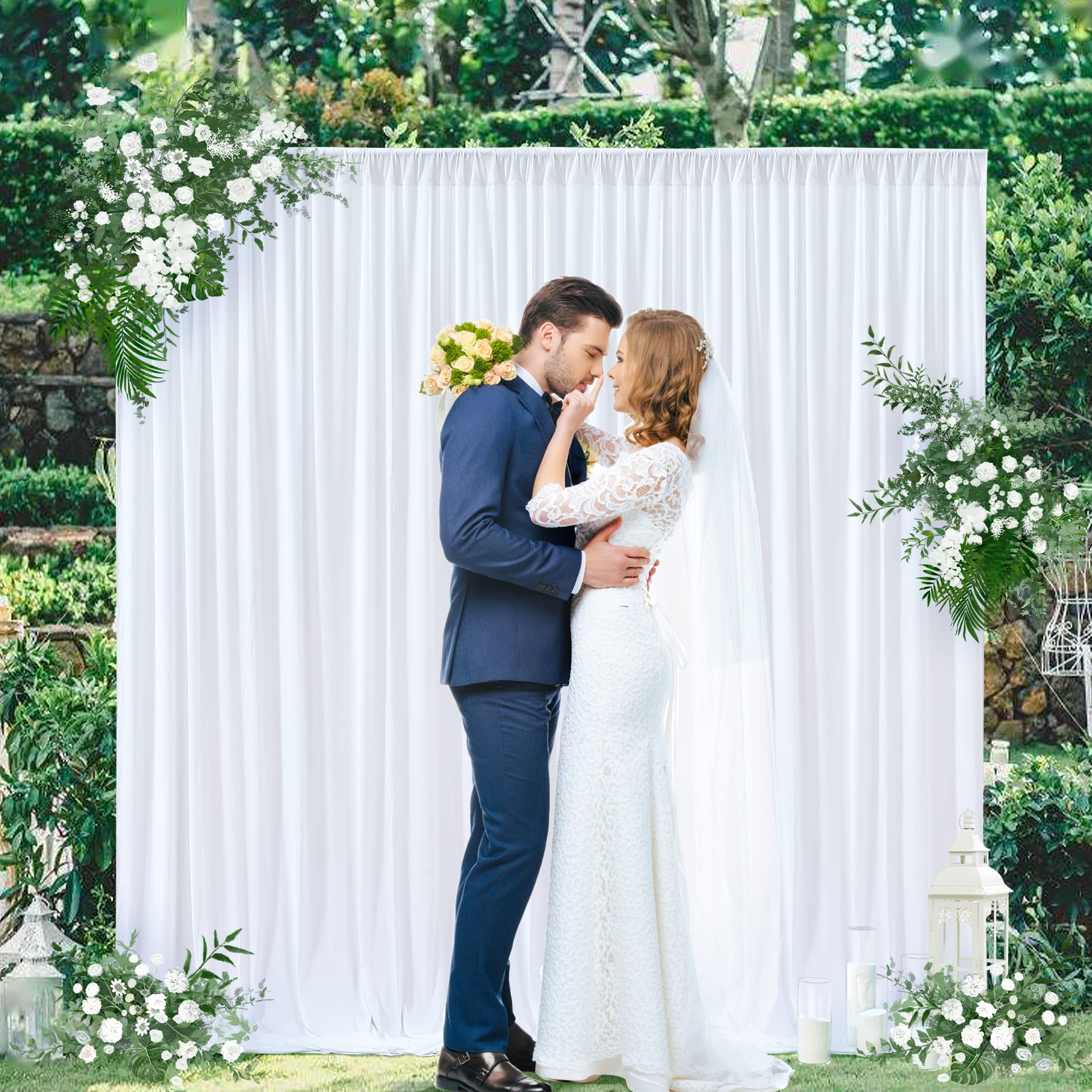 10 X 8Ft White Backdrop Curtains For Wedding 2 Panels Polyster Photo Backdrop Drapes Wrinkle Free Background Curtains Soft Fabri