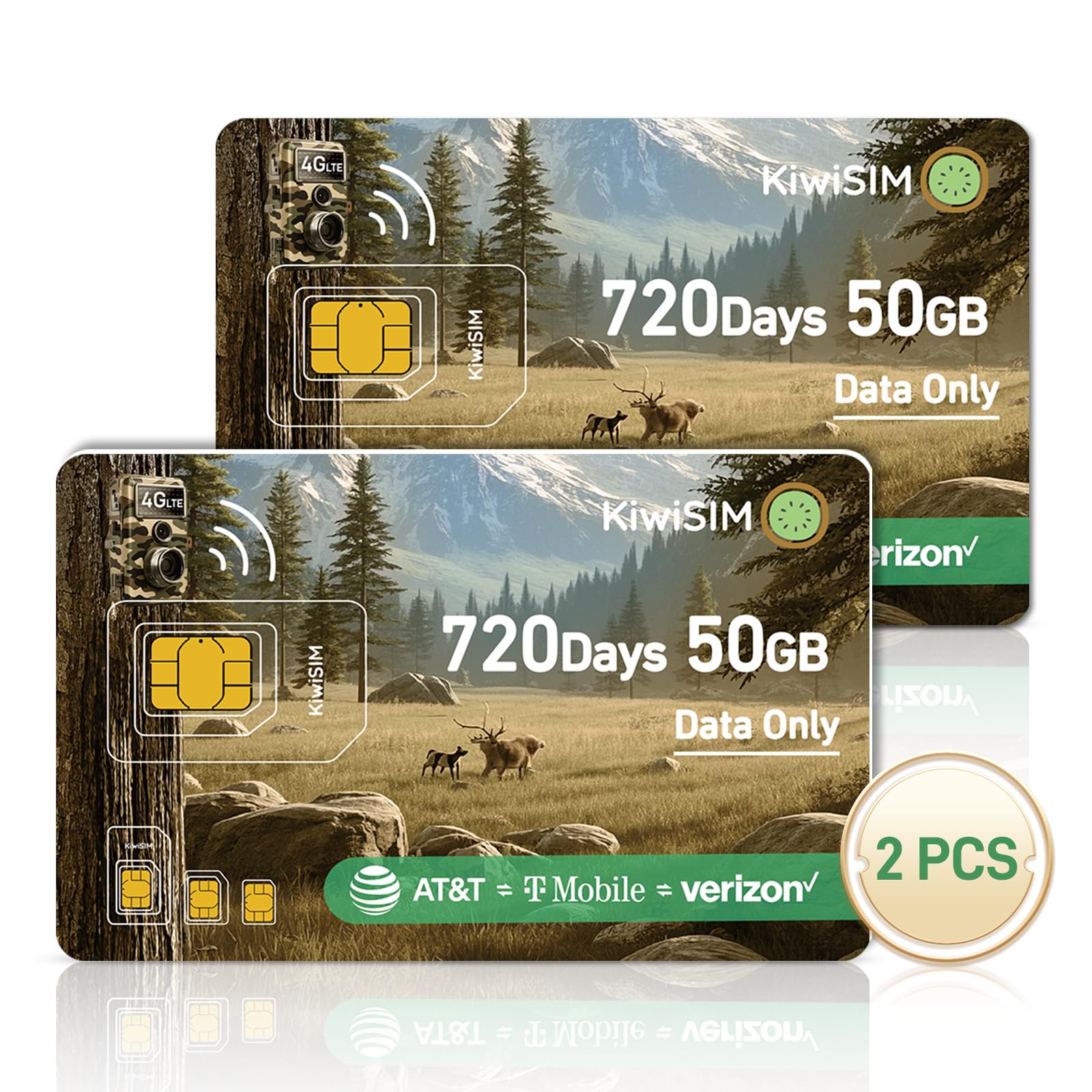 2Pcs Lte Iot Data Sim Card 50Gb 2 Years For Trail Camera & Security Camera,Prepaid Sim For Wildlife Camera, 3-In-1 Sim Kit With 