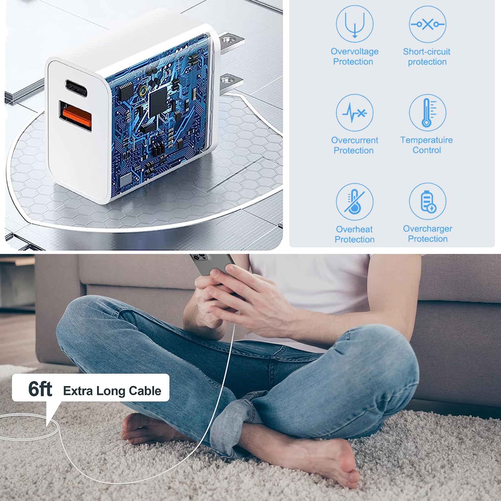 Iphone Fast Charger,[Mfi Certified]2Packs 20W Dual Port Pd/Qc3.0 Usb C Wall Charger With 6Ft Usb C To Lightning Cable Data Sync Cord For Apple Iphone 14 13 12 11 Pro Max X Xr Xs Max 8Plus, Airpods Pro