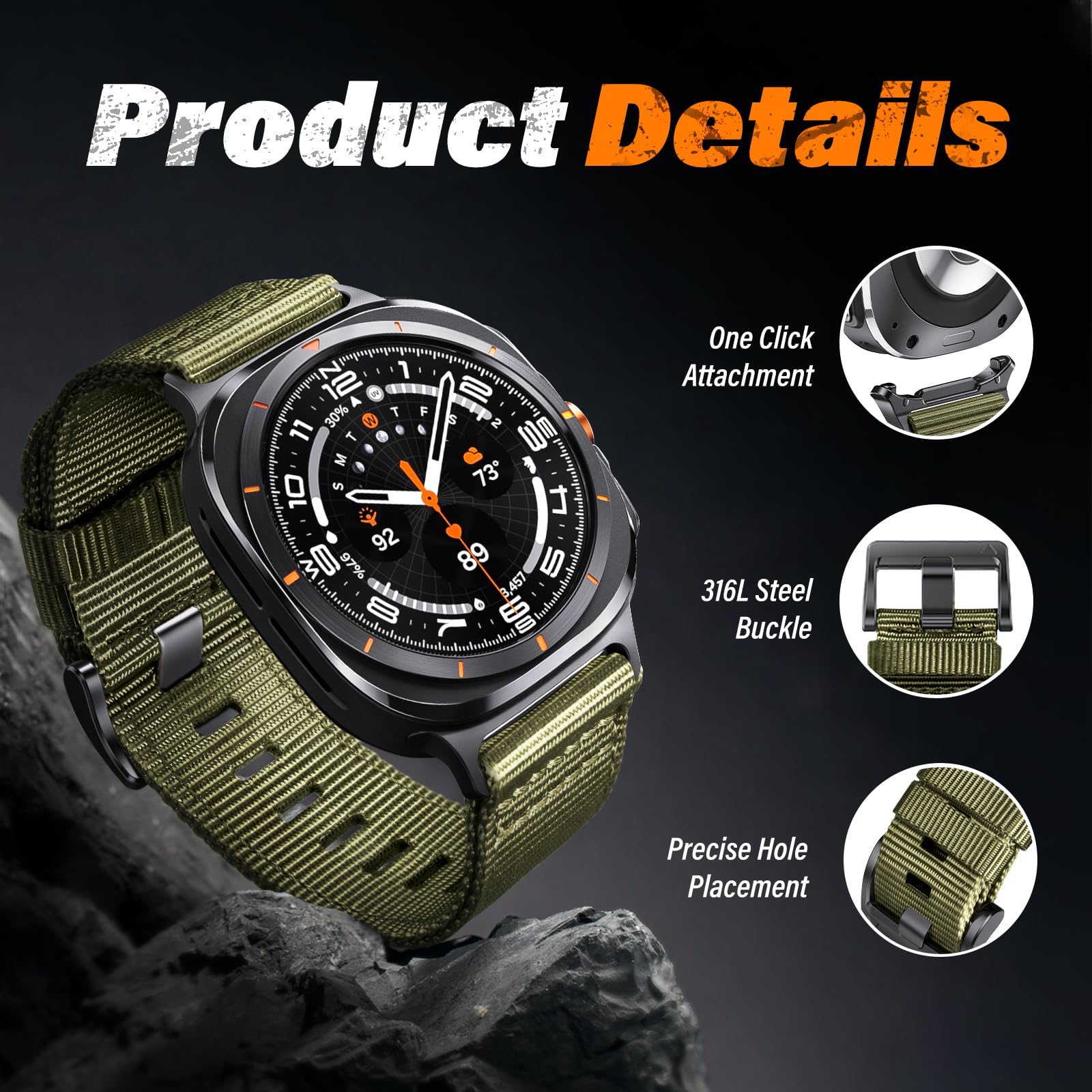 Compatible With Samsung Galaxy Watch Ultra Bands 47Mm, Rugged Nylon Band For Galaxy Watch Ultra 47Mm(2025/2024), Adjustable Smar