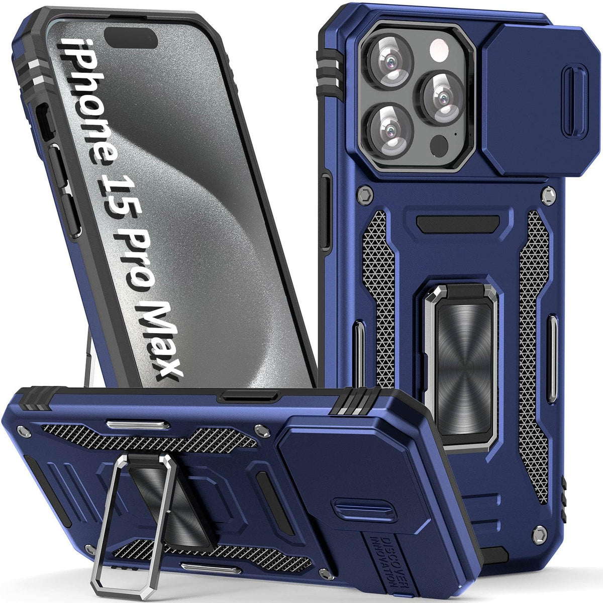 Sefing Case For Iphone 15 Pro Max Phone Case Iphone 15 Pro Max Case With Camera Lens Cover, With Ring Holder Kickstand, Fit Magn