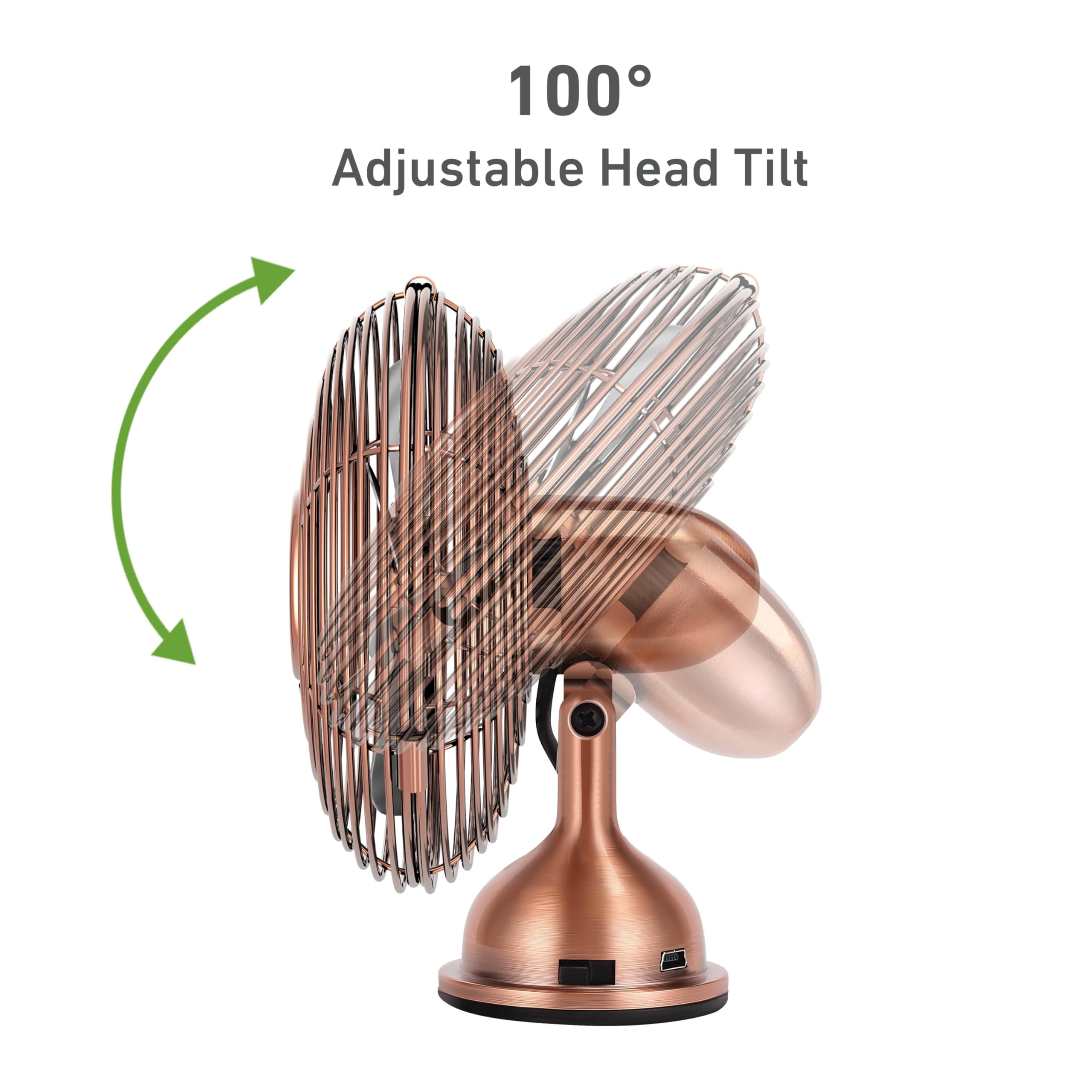 Holmes 4'' Mini Heritage Desk Fan, Usb Powered, Single Speed, 4 Blades, Adjustable 100 Head Tilt, Metal Construction, Ideal For