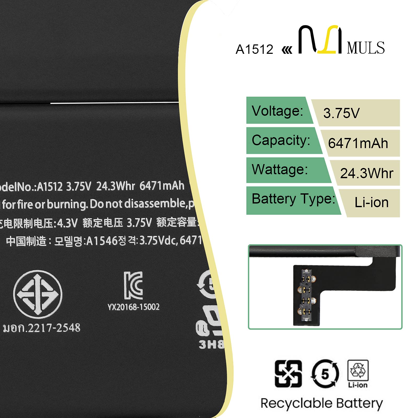 Muls A1512 Tablet Battery For Apple Ipad Mini 2 & Ipad Mini 3 A1489 A1490 A1491 A1599 A1600 A1601 Me276Ll/A Mf066Ll/A Mf247Ch/A