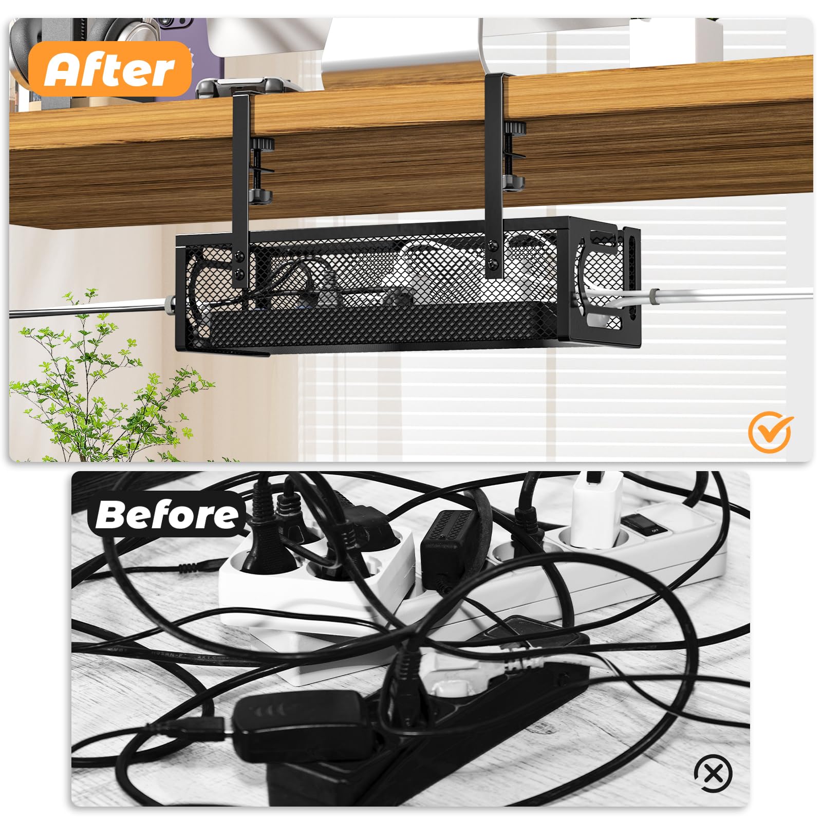 Under Desk Cable Management Tray, Cable Organizer, Cable Management Box, Cord Organizer For Desk, Under Desk Storage For Office