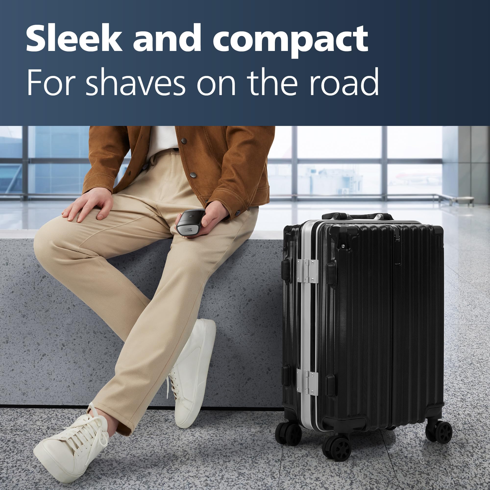 Philips Norelco Compact Portable Men'S Travel Electric Wet & Dry Facial Shaver, Rechargeable For On The Go, 2 Month Battery Life