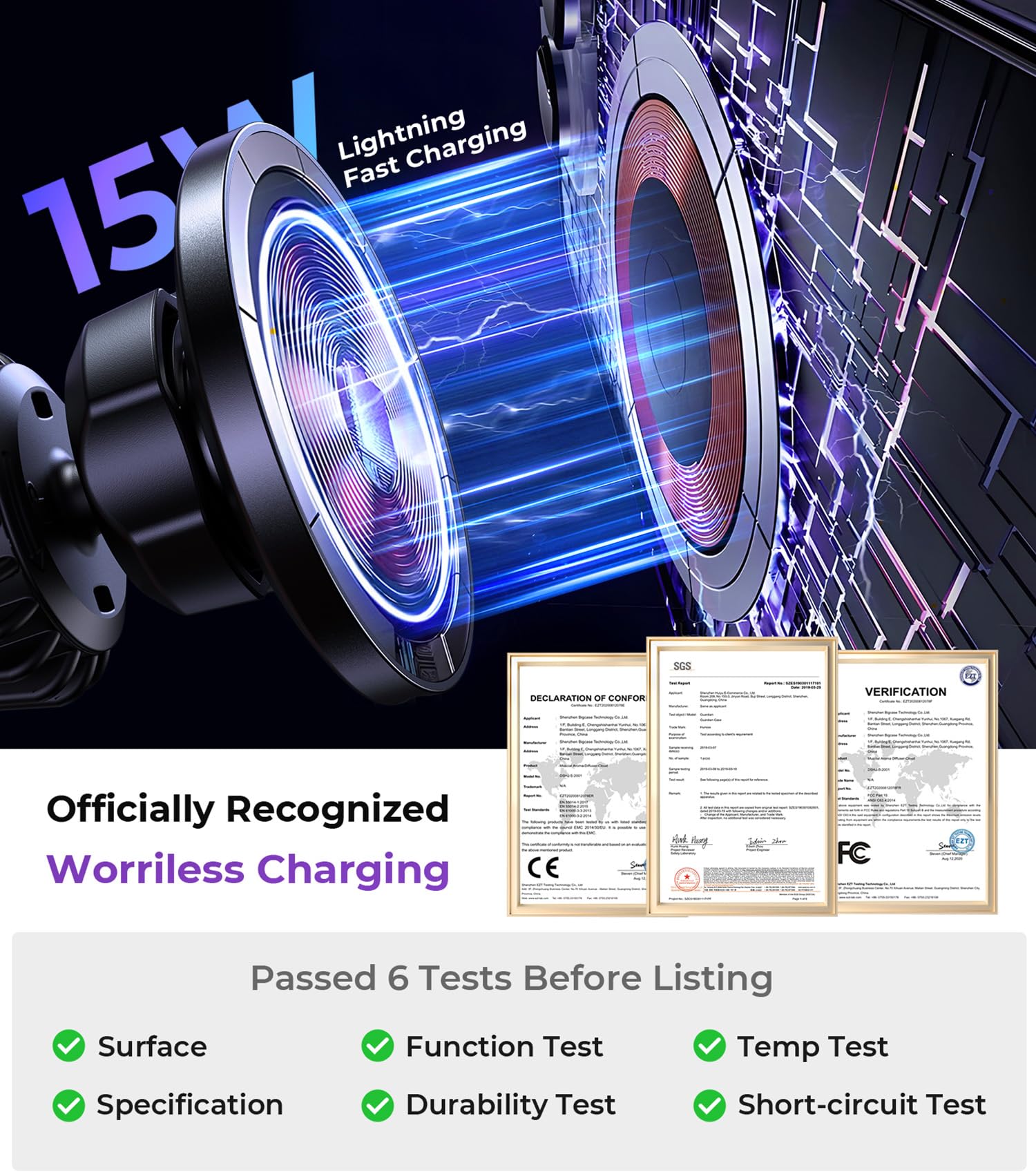 For Magsafe Car Mount Wireless Charger, 2-In-1 Dashboard And Air Vent Mount, Strong Adhesive, Heat Resistant, 360 Rotation, Magn