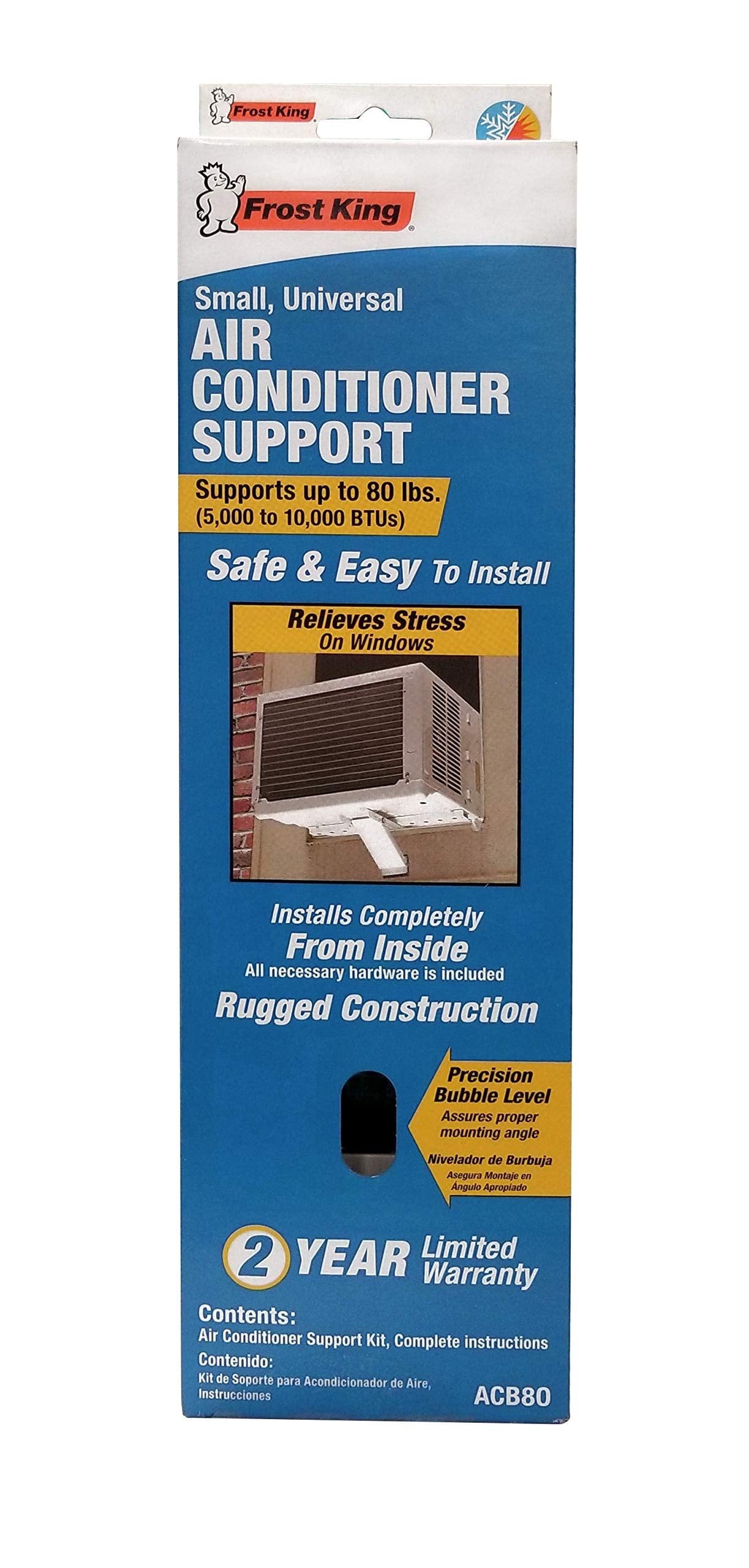 Frost King Acb80H Small, Universal Air Conditioner Support Brackets, Safely Supports Window Ac Units Up To 80 Lbs (5,000 To 10,0