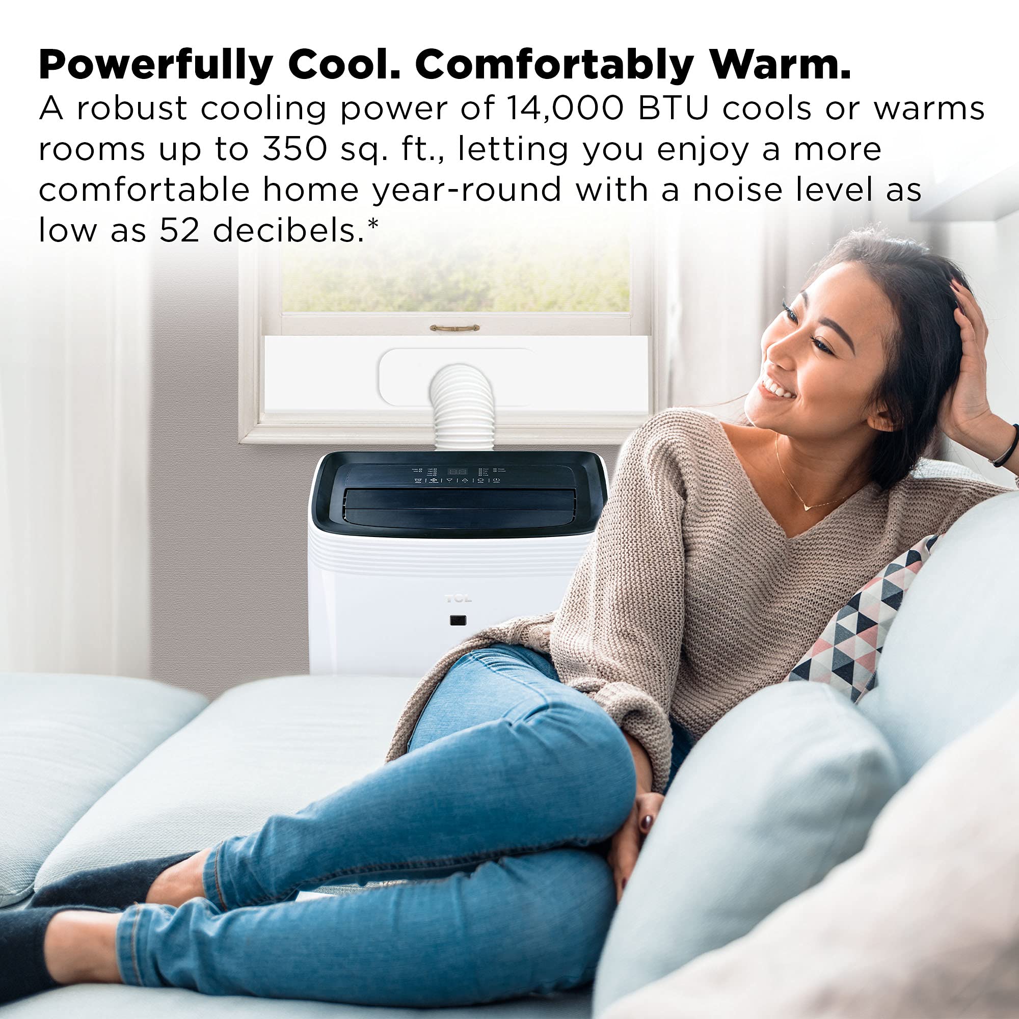 Tcl Home 14,000 Btu Smart Portable Air Conditioner, Heater, Fan, & Dehumidifier, App & Voice Control, 3 Fan Speeds, Led Display