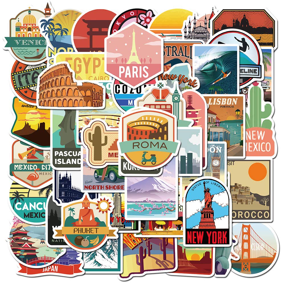 Idream Travel World Destination SelfAdhesive Waterproof Vinyl Stickers  Famous Cities For Laptop, Desk, Luggage, Guitar, Scrap