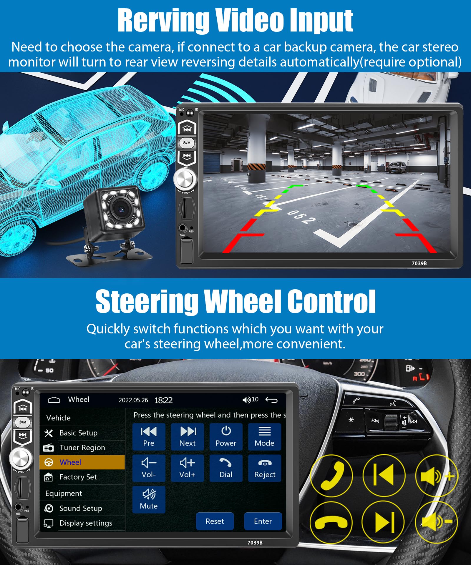 Hodozzy Single Din Car Stereo 7 Inch Touchscreen With Carplay Android Auto Bluetooth 5.1 Car Radio 1 Din Support Mirror Link Fm