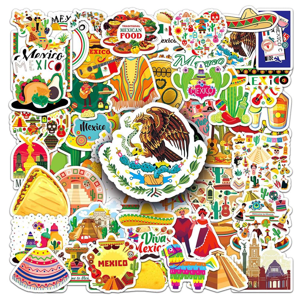 Mexico Stickers |50Pcs Mexican Waterproof Vinyl Decals For Water Bottles Laptop Luggage Cup Mobile Phone Computer Skateboard Ref