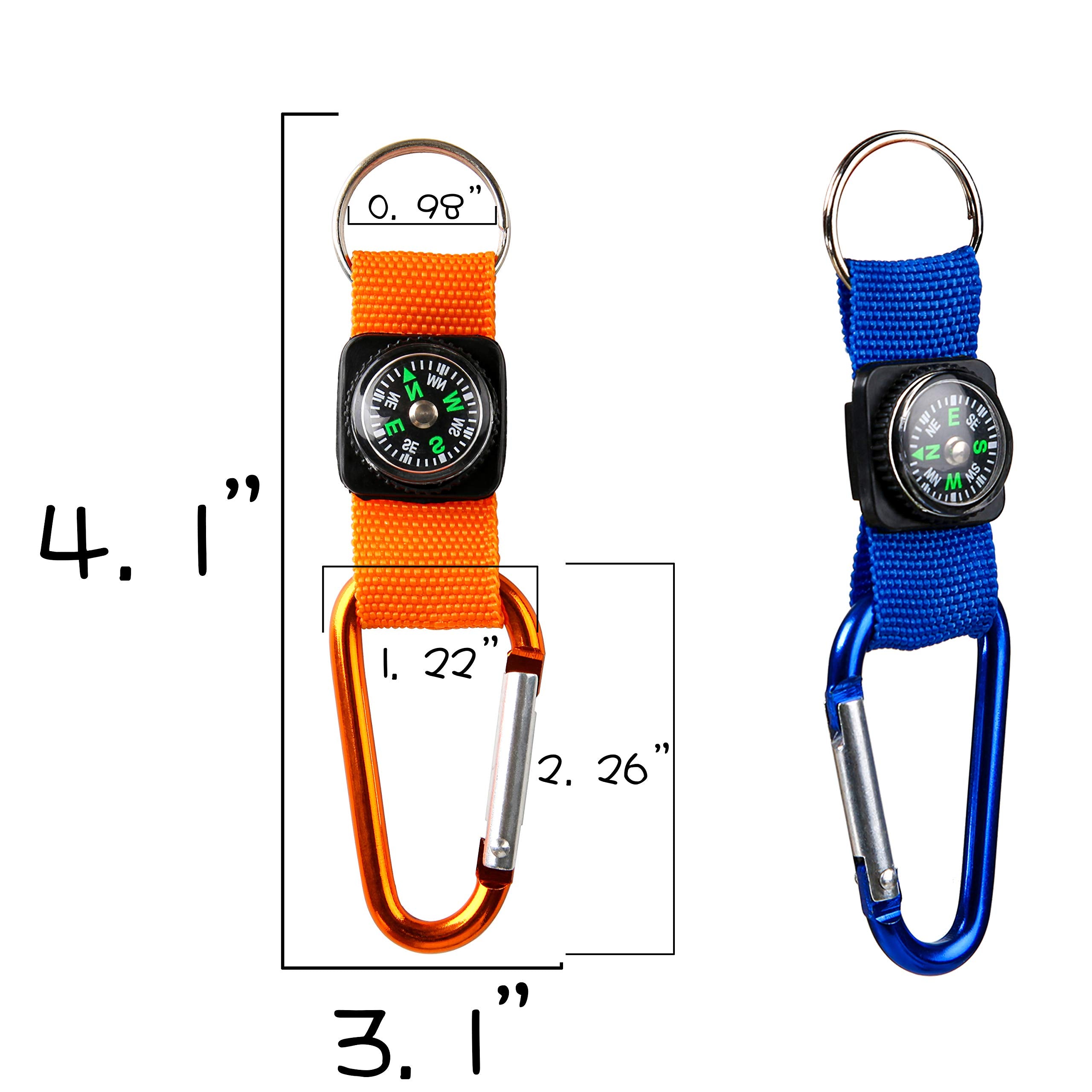 Proloso Colorful Carabiner Compass Keychain Belt Clips Kids Toys Prizes Outdoors Adventure Party Favors 20 Pcs