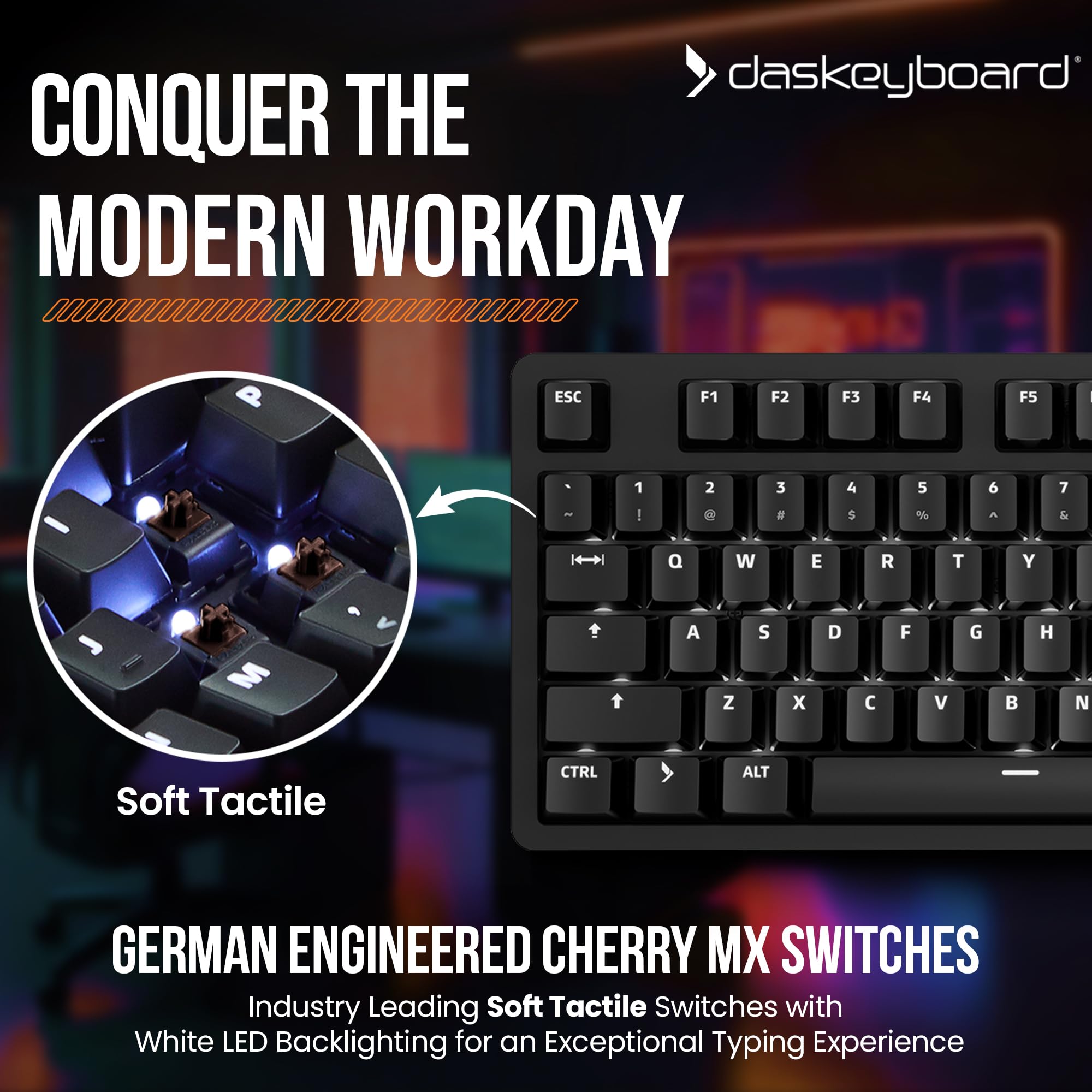 Das Keyboard 6 Professional Backlit Wired Mechanical Keyboard   Tactile Cherry Mx Brown Switches, Shine Through Keycaps, 2 Port Usb C Hub, Media Controls, Durable Aluminum Enclosure, Volume Knob, Nkro
