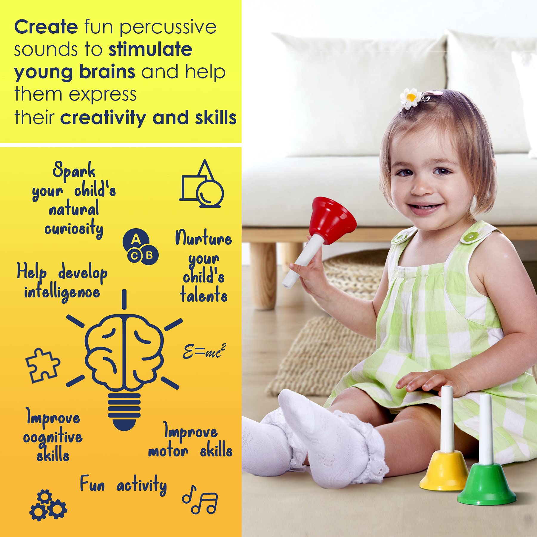 Miniartis Hand Bells For Kids | Educational Music Toys For Toddlers 8 Notes Colorful Handbells Set | Kids Musical Instrument Wit