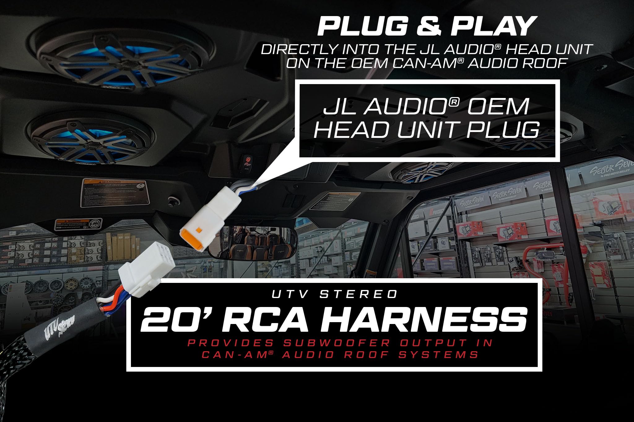 Can-Am Defender Roof Top Audio Add A Subwoofer 20 Rca Harness For Jl Audio Roof Top(Lone Star Model) - Install A Sub Right To T