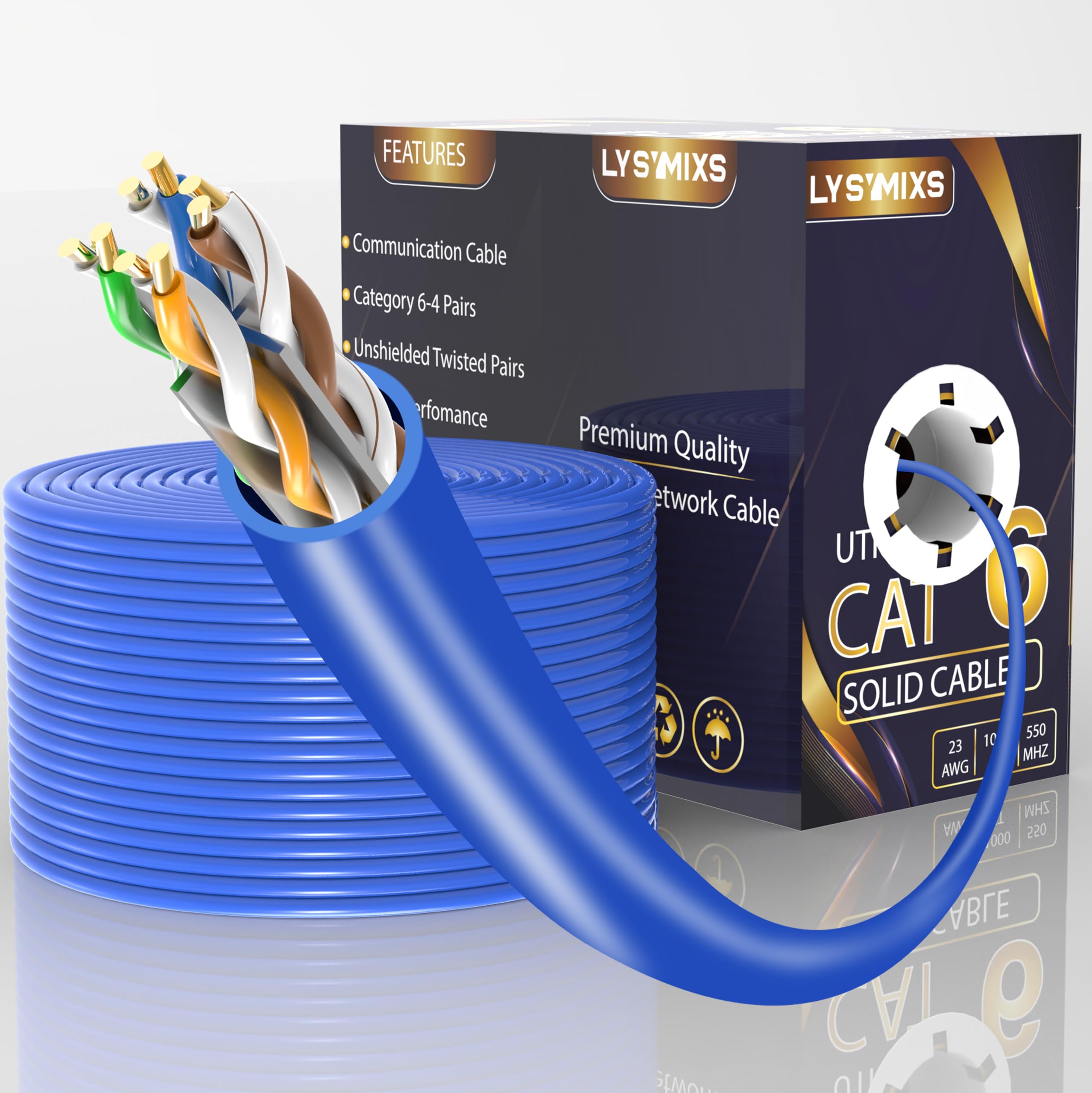 Lysymixs Cat6 Ethernet Cable 1000Ft Channel Test Pass, Cat6 1000Ft Ethernet Cable 23Awg Solid Cca, Cat6 Cable 550Mhz 10G With Ea