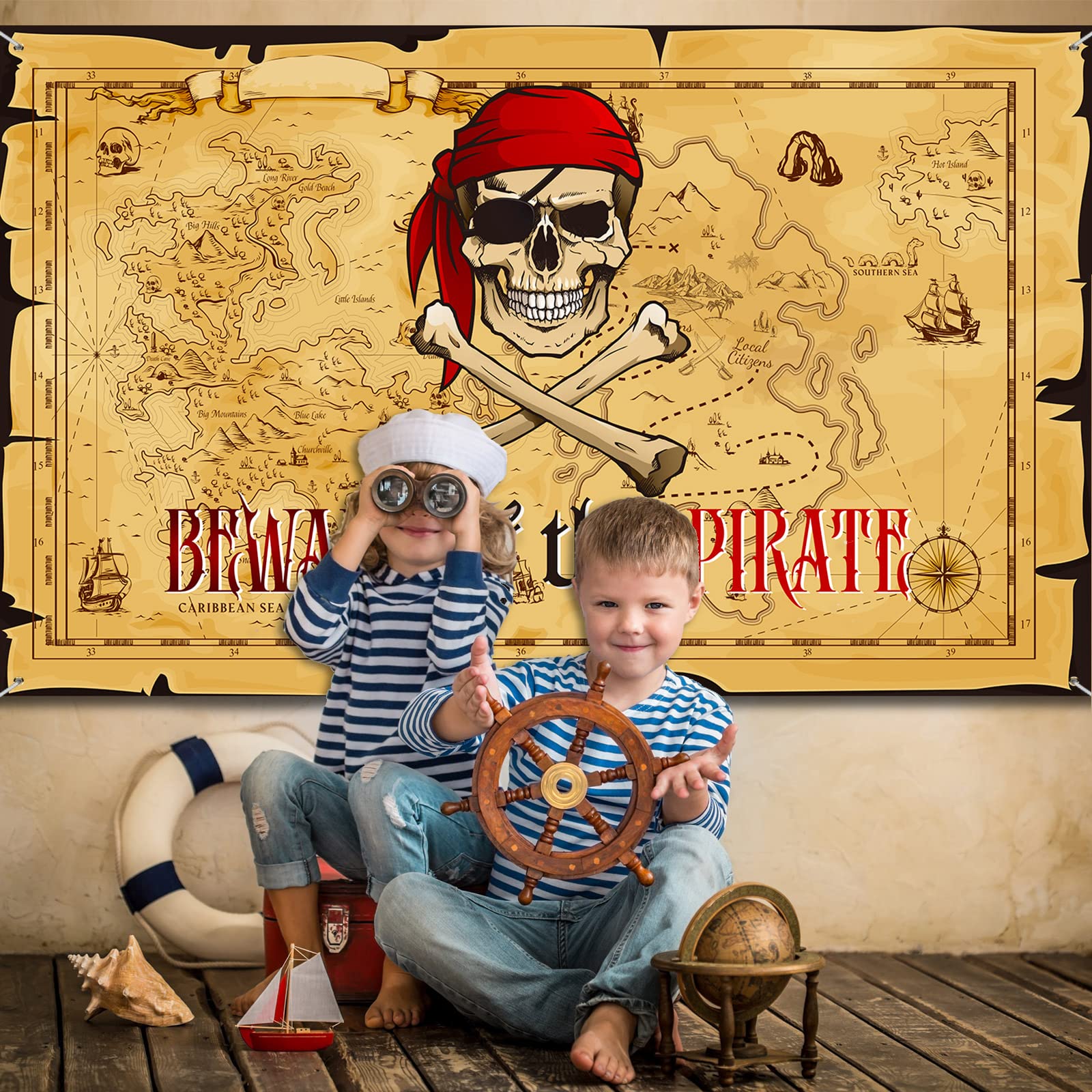Pirate Party Photography Backdrop Pirate Treasure Map Backdrop Background Pirate Nautical Theme Wall Hanging Tapestry Decoration