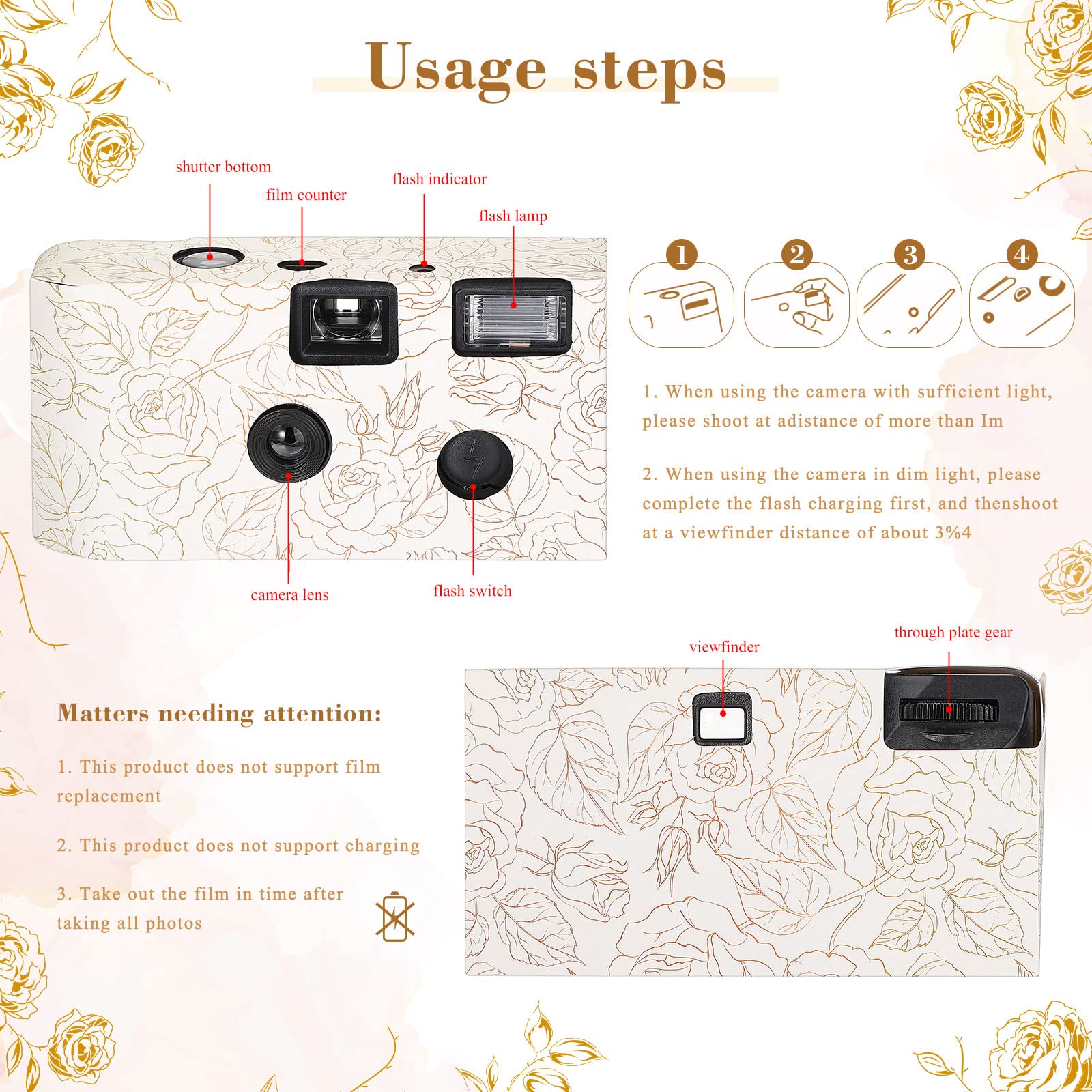 10 Pack Disposable Camera For Wedding Bulk, 34Mm Single Use Camera Bulk With Flash And Hand Strap Disposable Cameras One Time Ca