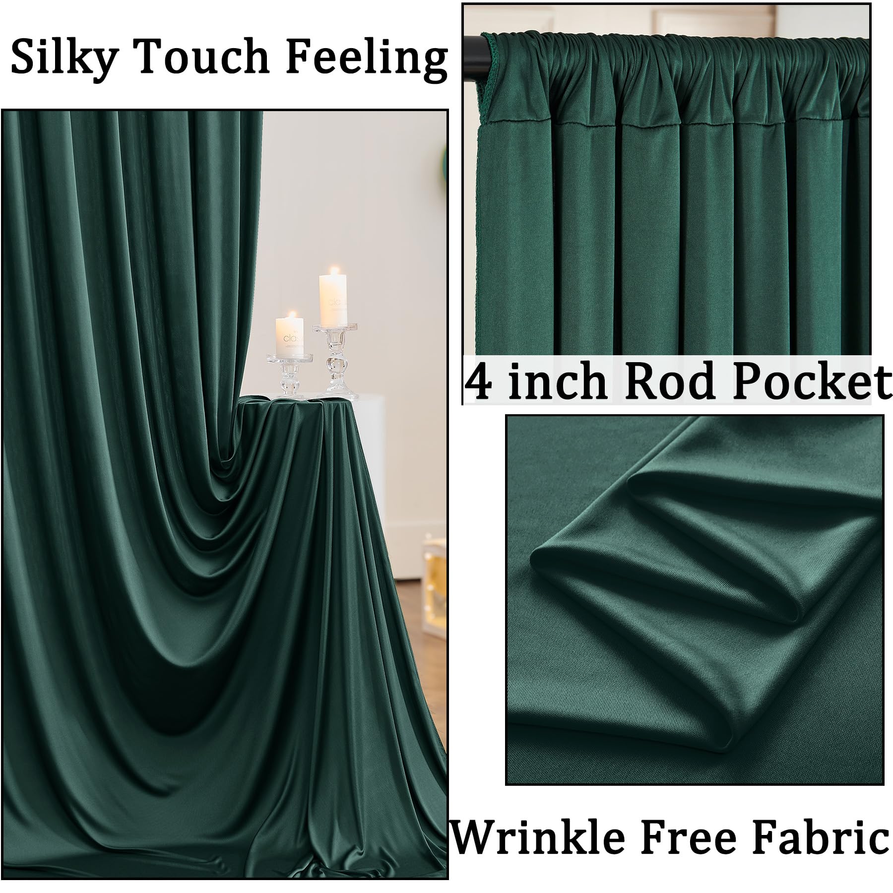 20Ft X 10Ft Wrinkle Free Hunter Green Backdrop Curtains For Parties, 4 Panels 5X10Ft Polyester Green Photo Backdrop Drapes For W