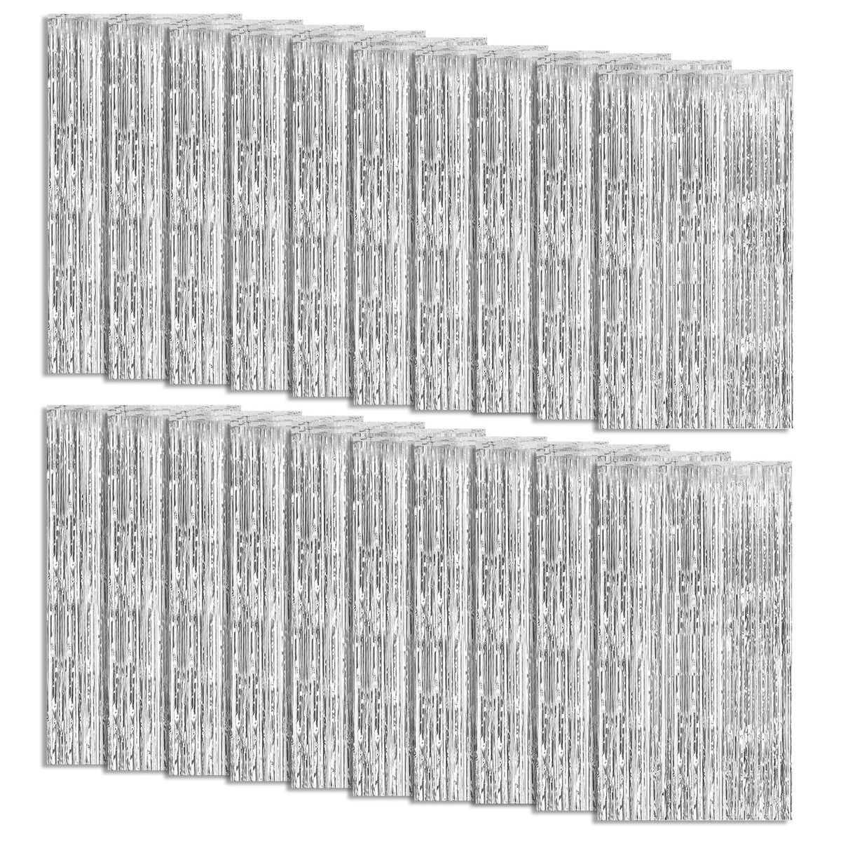 20 Pack Foil Curtain Backdrop Silver Metallic Tinsel Foil Fringe Curtains Photo Booth Props For Birthday Wedding Engagement Baby