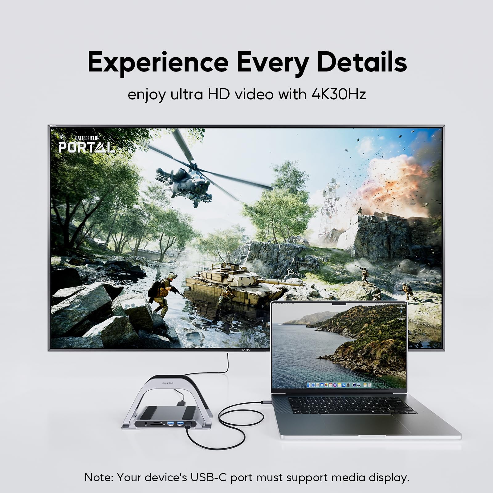 Macbook Docking Station, Pulwtop Usb C Docking Station With Vertical Stand Compatible With Macbook Pro And Air, With 4K Hdmi, 3