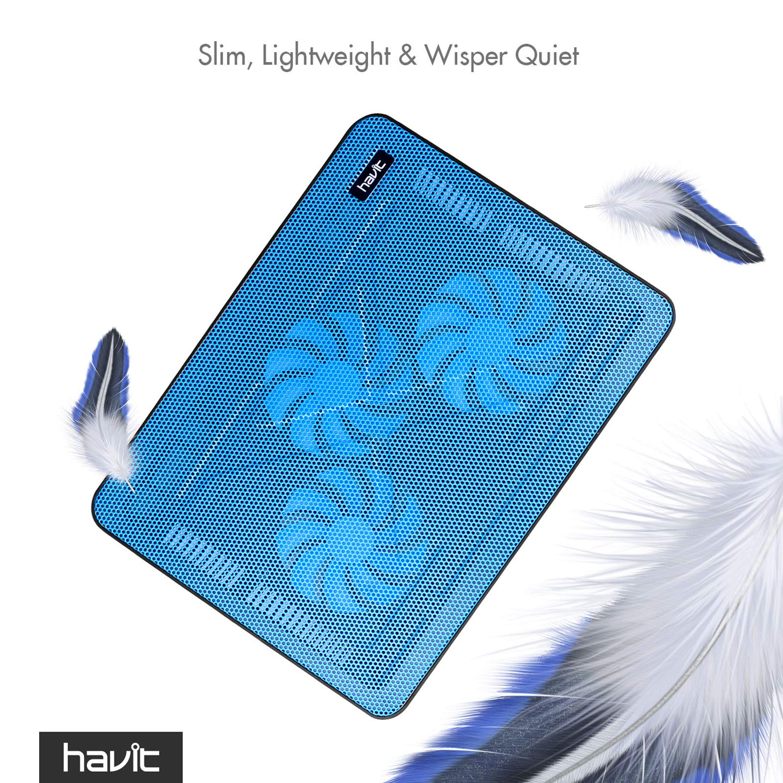 Havit Hv F2056 15.6 17 Inch Laptop Cooler Cooling Pad   Slim Portable Usb Powered (3 Fans) (Blue)