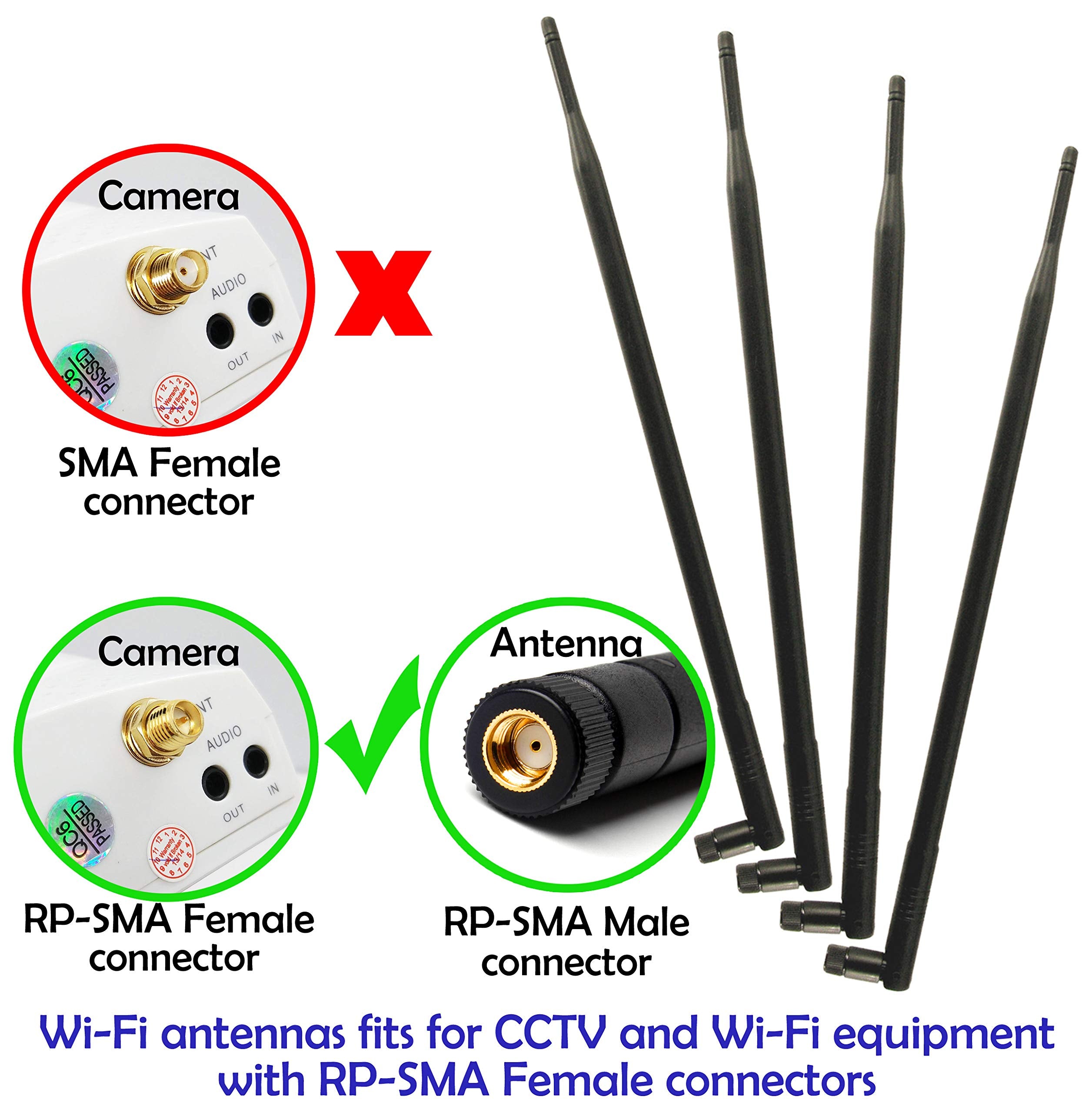 4 Pcs Of Universal 9Dbi Wi Fi 2.4/5Ghz Dual Band Rp Sma Male Antennas Extension For Ip Wireless Security Camera Router And Cctv Hd Wireless Camera System Video Antenna For Nvr Security Ip System