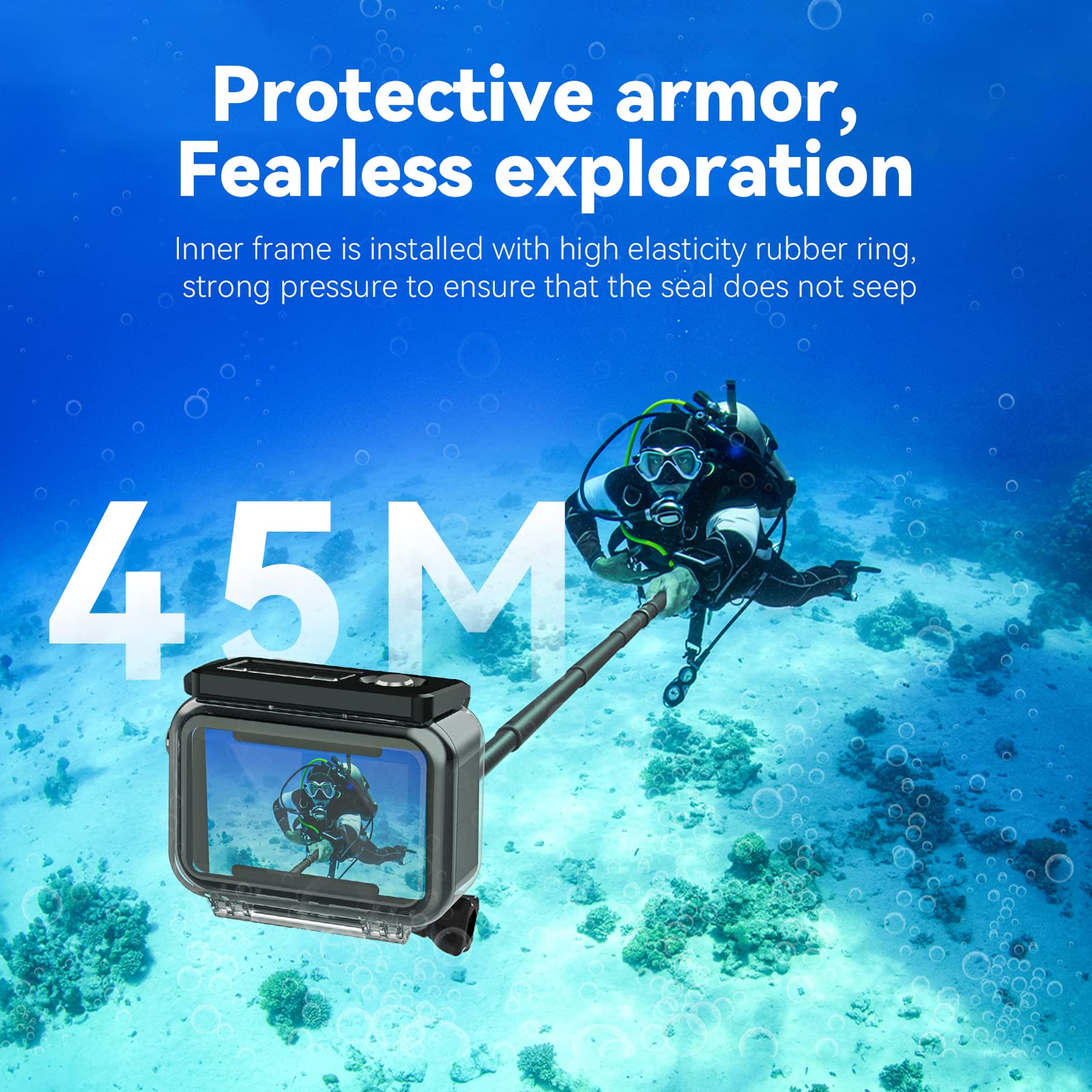 Telesin Waterproof Case For Dji Action 4 Action 3 Camera Accessories, With Anti Fog Underwater Housing Shell Cage Supports 45M/1