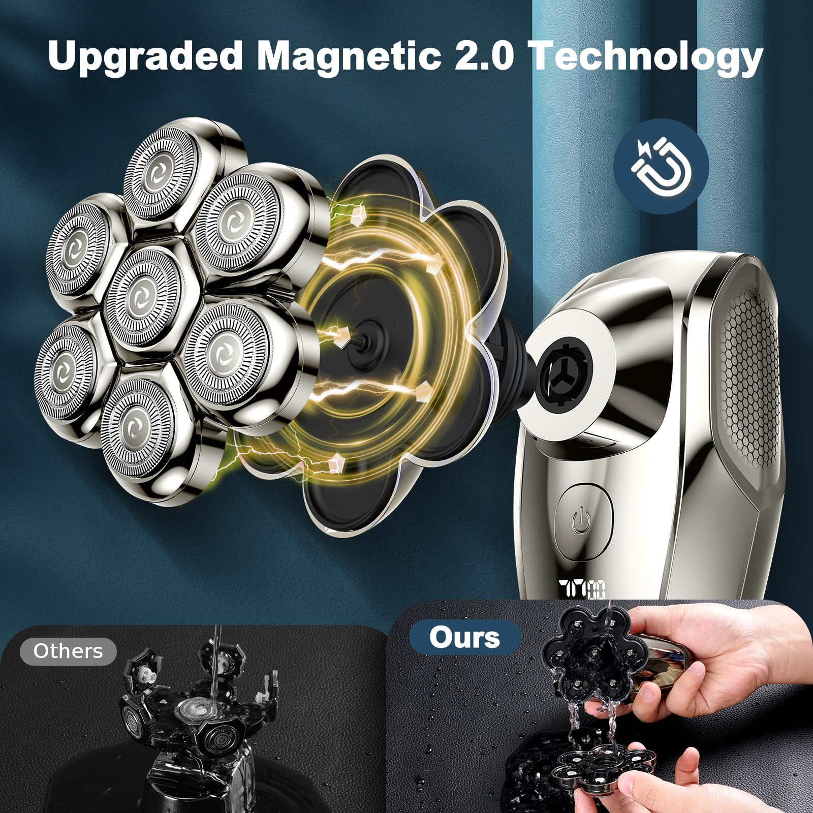 Vylto 7D Head Shavers For Bald Men, Upgrade 5 In 1 Waterproof Electric Razor Men'S Grooming Kit, Detachable Wet/Dry Anti Pinch H