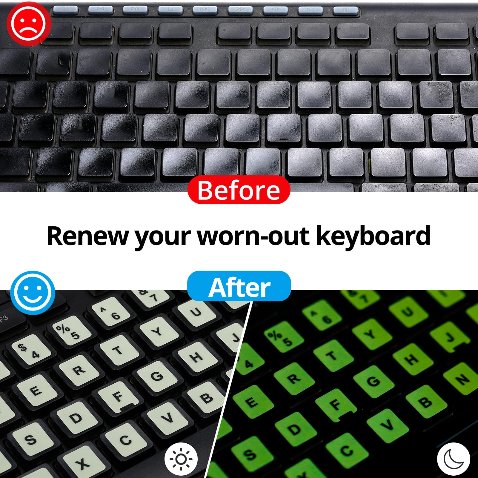English Keyboard Sticker Glow In The Dark [4 In 1],Luminous Replacement English Letter Keyboard Sticker Universal For Laptop Com