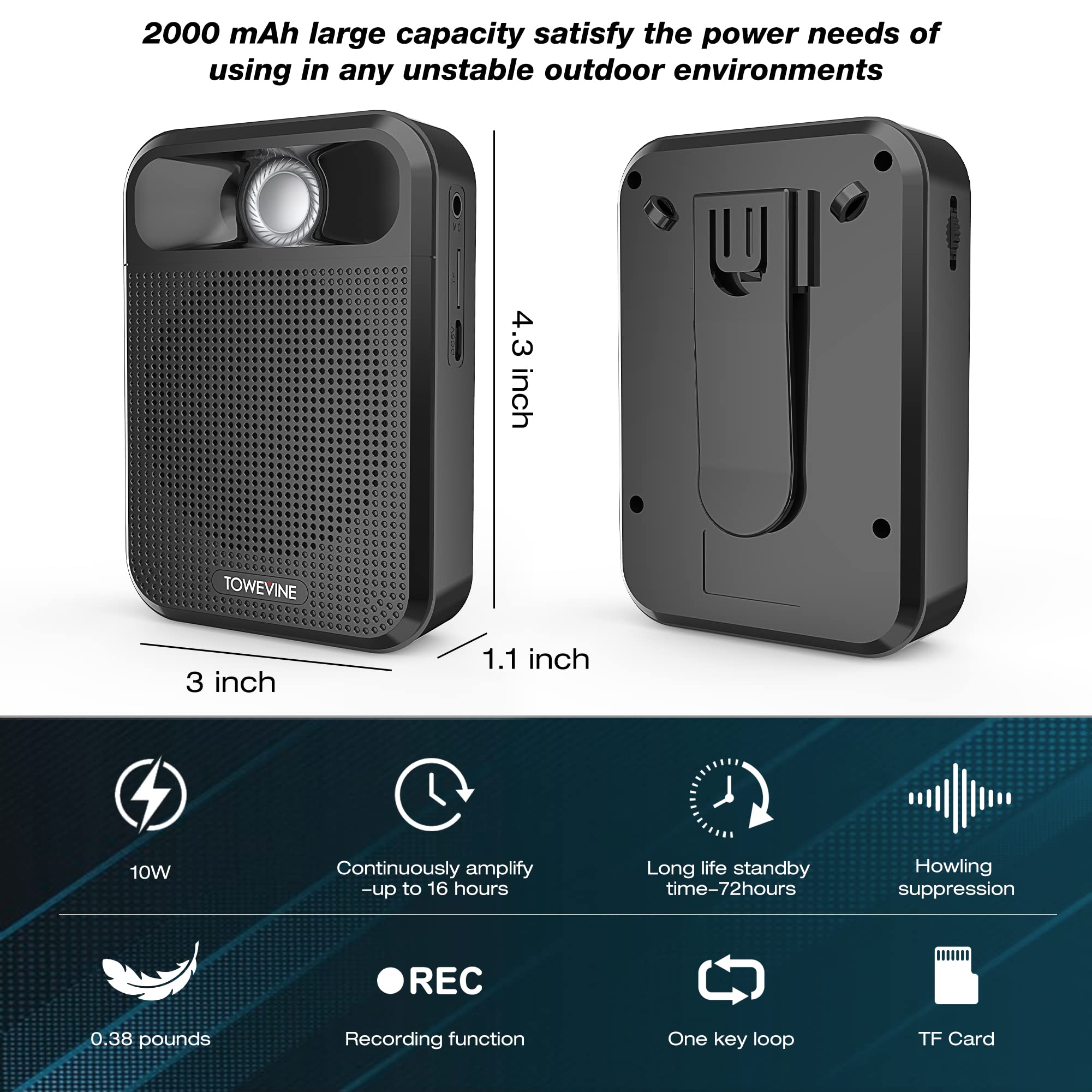 Portable Voice Amplifier, Towevine Rechargeable Microphone For Teachers, Speaker With Headset And Waistband For Classroom, Singi