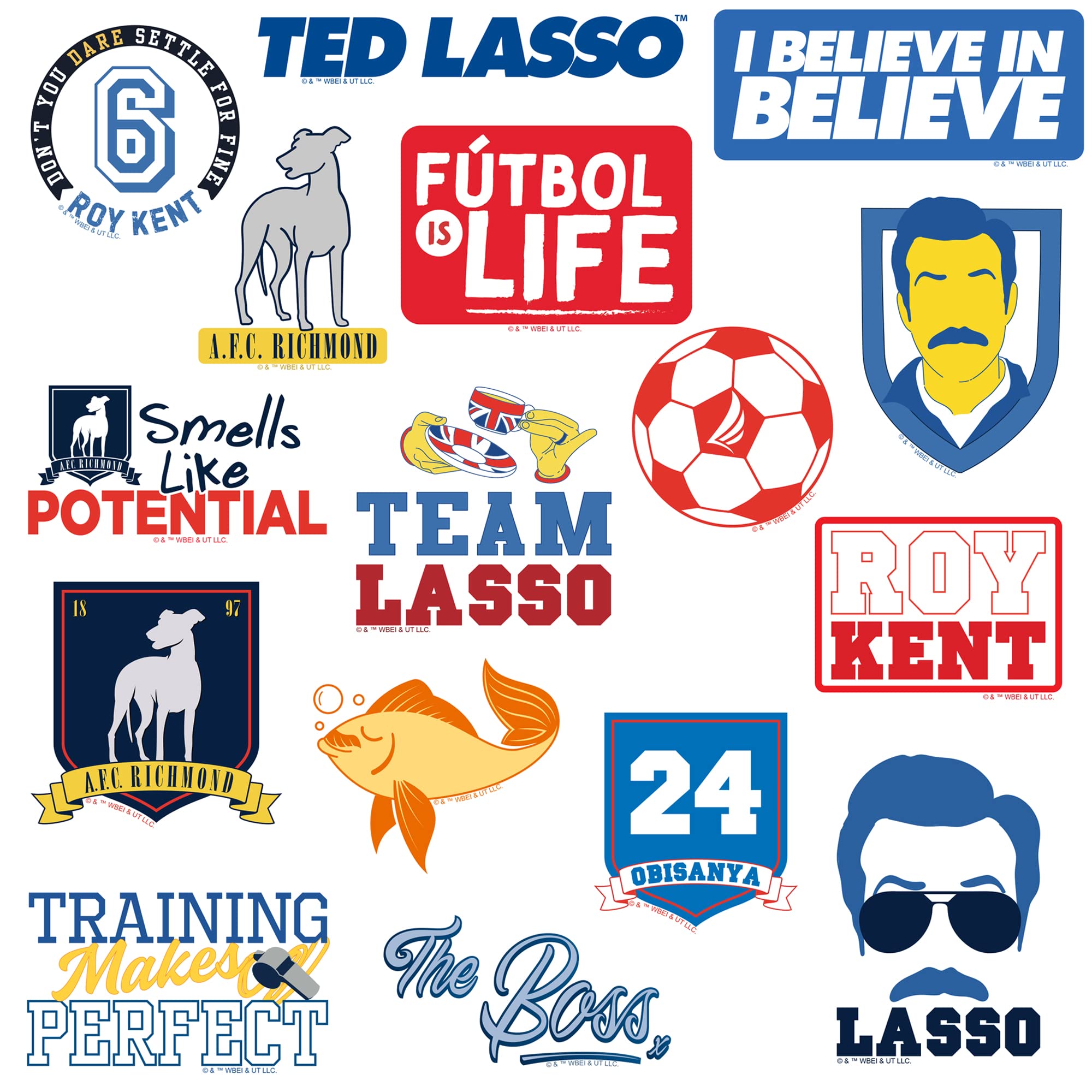 Ted Lasso 50Ct Sticker Pack Large Deluxe Stickers Variety Pack   Laptop, Water Bottle, Scrapbooking, Tablet, Skateboard, Indoor/