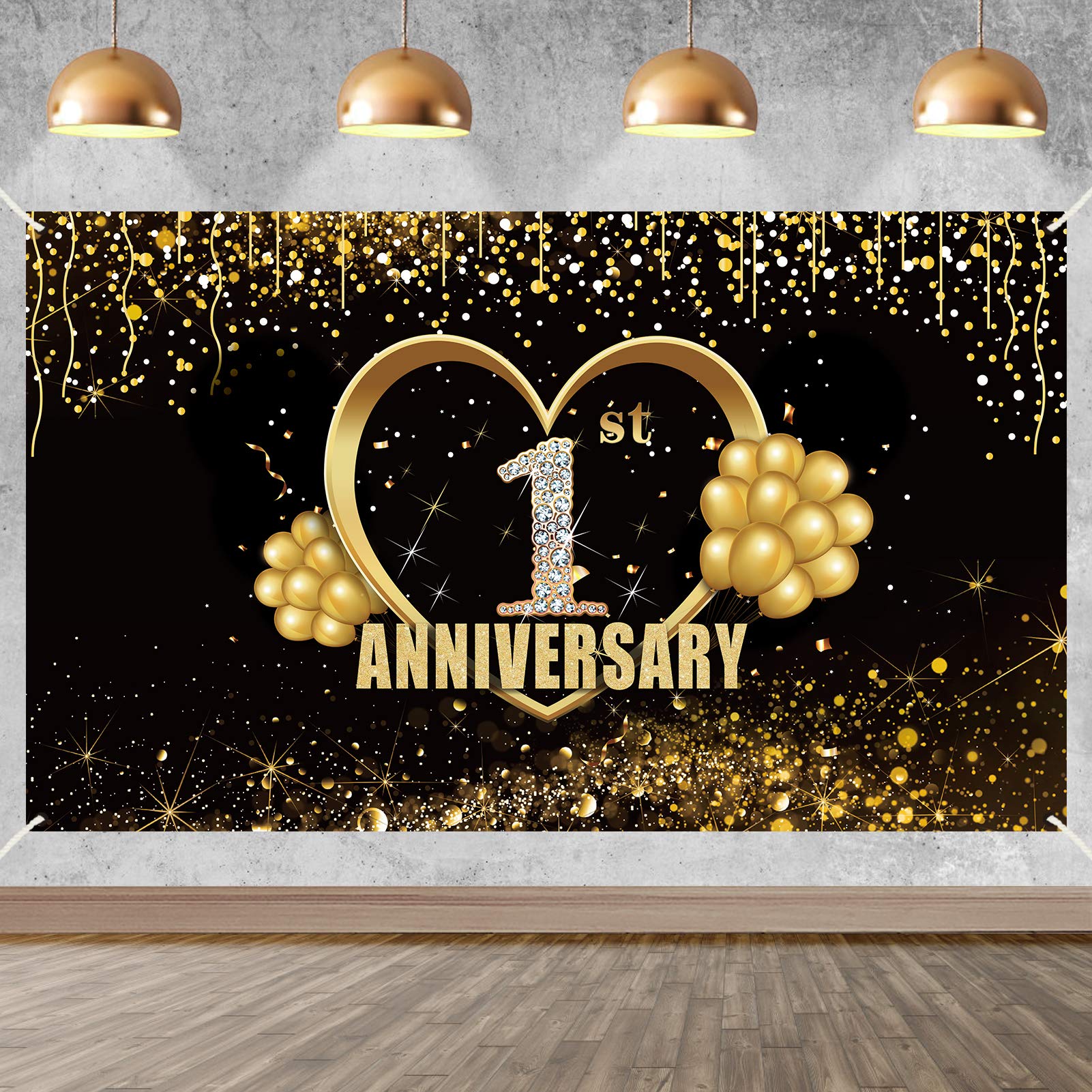 Yoaokiy 1 Year Anniversary Banner Decorations, Extra Large Happy 1St Wedding Anniversary Backdrop Poster Sign Supplies, Gold One