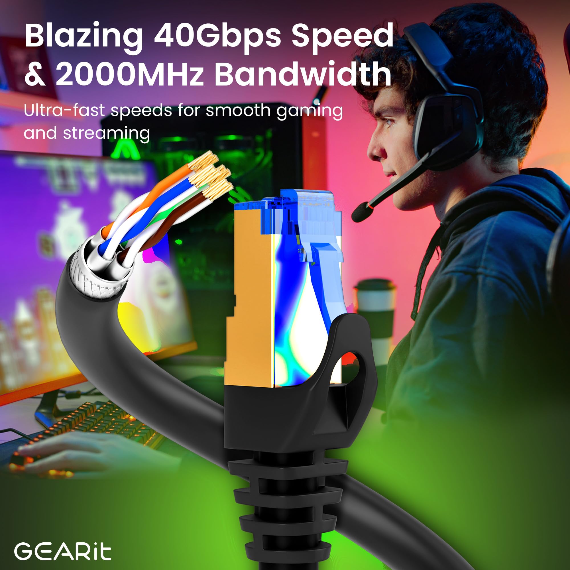 Gearit Cat8 Outdoor Ethernet Cable (60 Feet) Waterproof, Direct Burial, In-Ground, Lldpe Uv Jacket, Pure Copper, 26Awg, 40Gbps 2