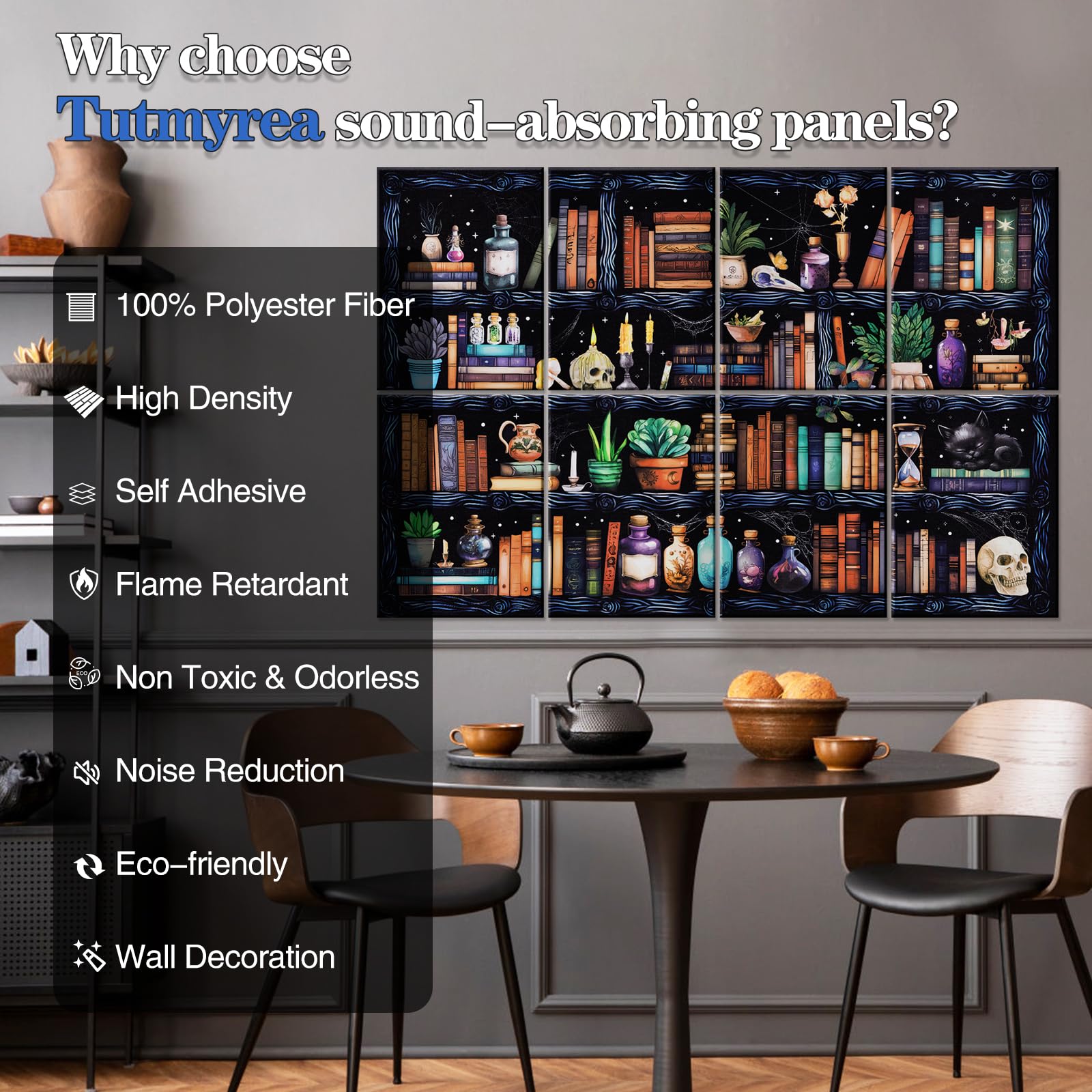 Tutmyrea 8 Pcs Art Acoustic Wall Panels, 48''X32'' High Density Sound Absorbing Panel, Self Adhesive Soundproof Wall Panels, Aco