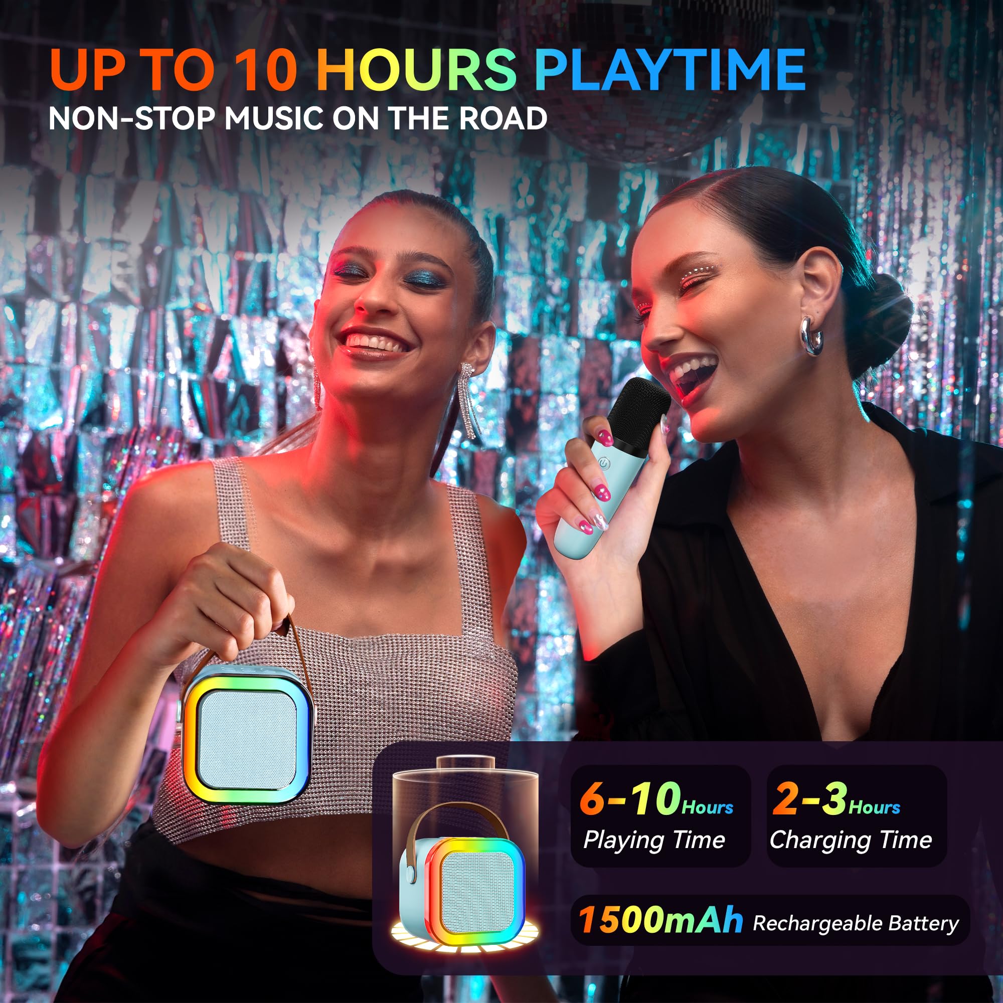 Karaoke Machine For Kids Adults, Portable Bluetooth Mini Karaoke Microphone Singing Speaker With 2 Mic And Light,Toys For All Sm